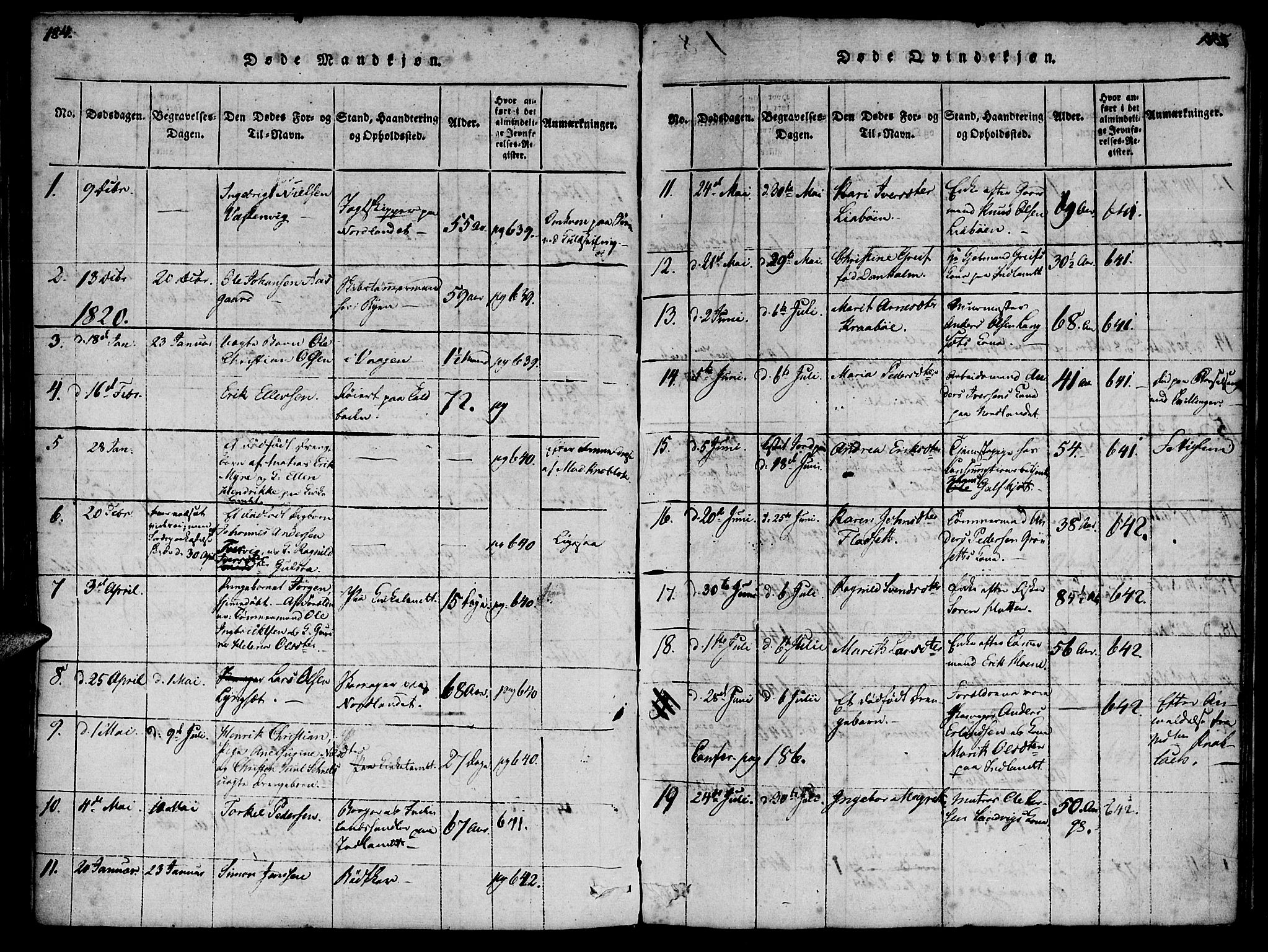 Ministerialprotokoller, klokkerbøker og fødselsregistre - Møre og Romsdal, AV/SAT-A-1454/572/L0842: Parish register (official) no. 572A05, 1819-1832, p. 184-185