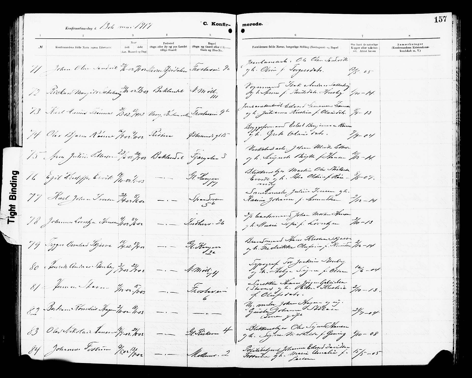 Ministerialprotokoller, klokkerbøker og fødselsregistre - Sør-Trøndelag, AV/SAT-A-1456/605/L0256: Parish register (copy) no. 605C03, 1916-1920, p. 157