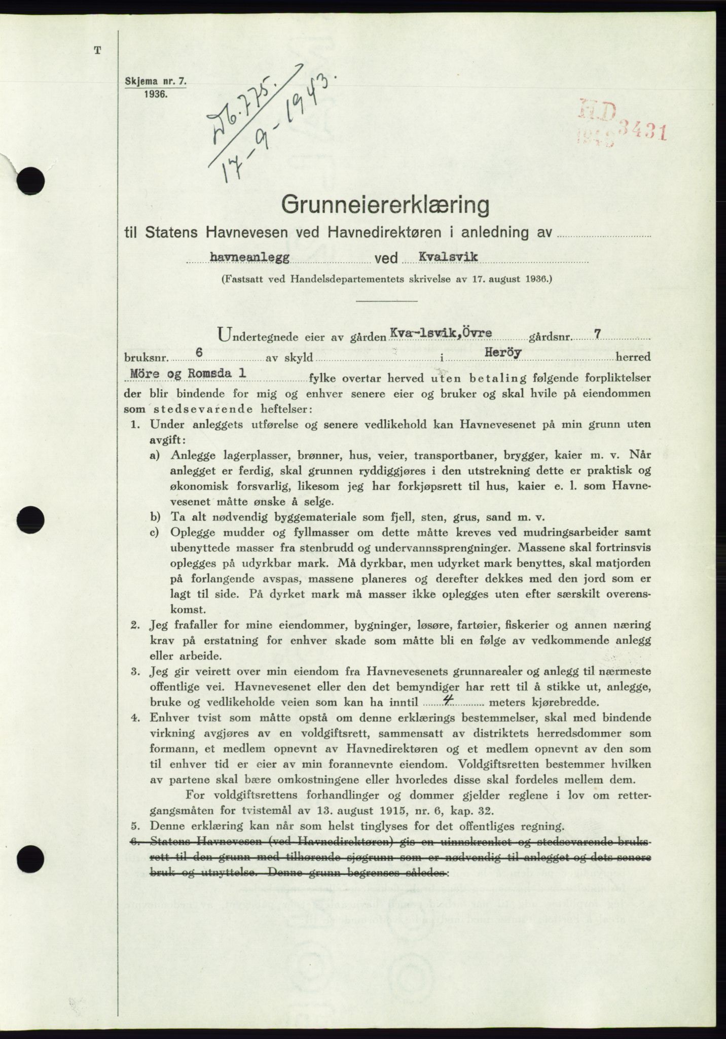 Søre Sunnmøre sorenskriveri, AV/SAT-A-4122/1/2/2C/L0075: Mortgage book no. 1A, 1943-1943, Diary no: : 775/1943