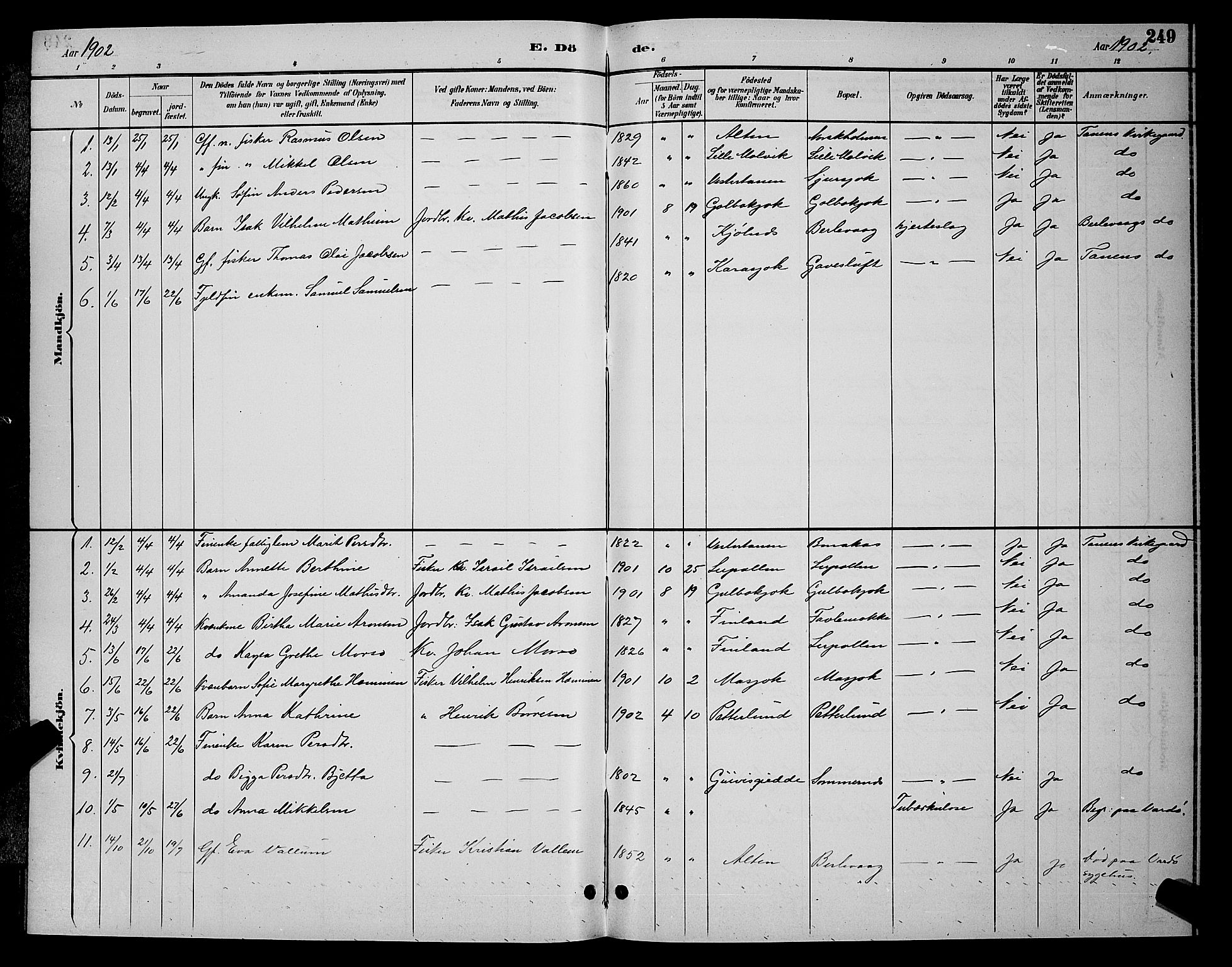Tana sokneprestkontor, SATØ/S-1334/H/Hb/L0004klokker: Parish register (copy) no. 4, 1890-1903, p. 249