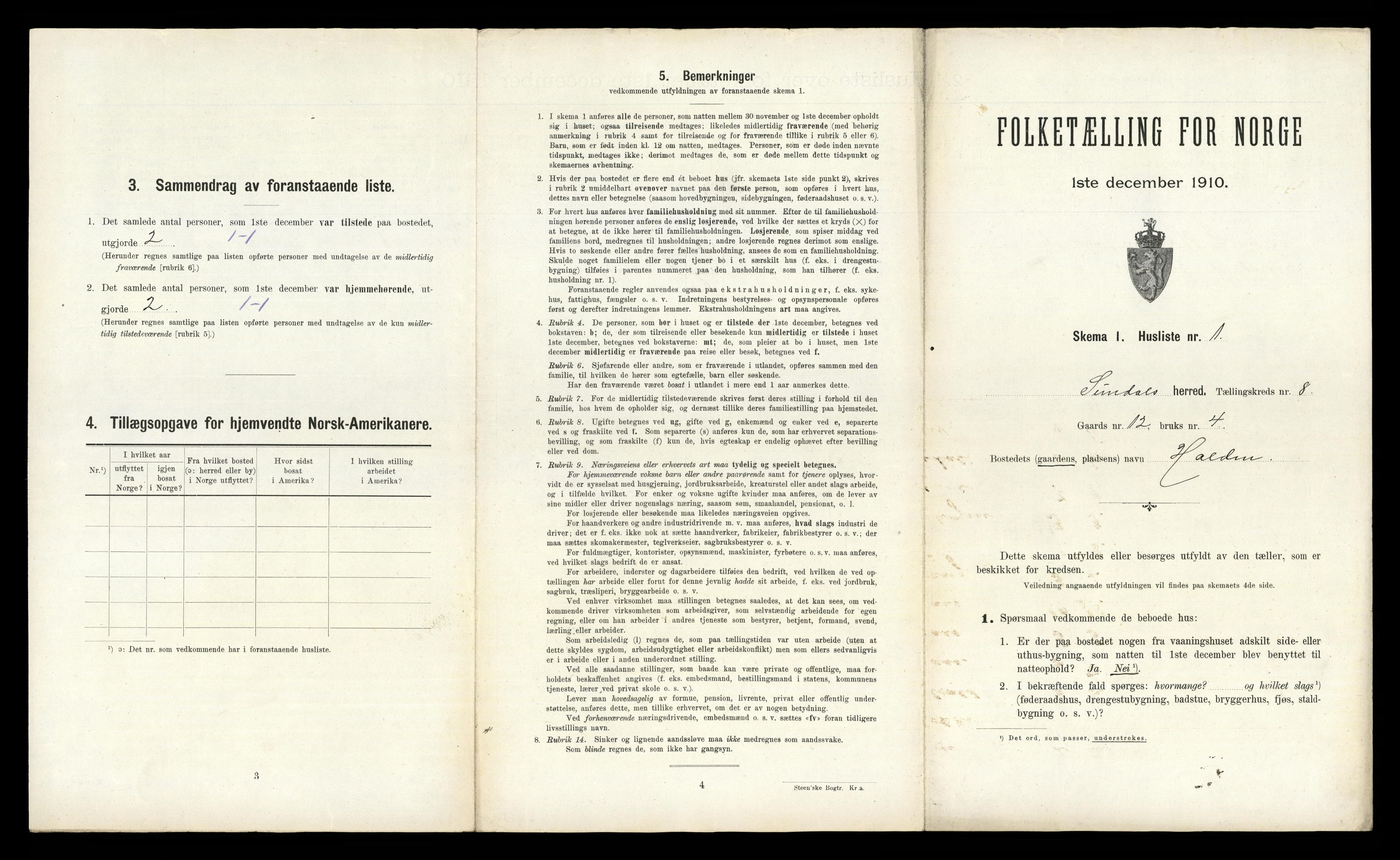 RA, 1910 census for Sunndal, 1910, p. 571