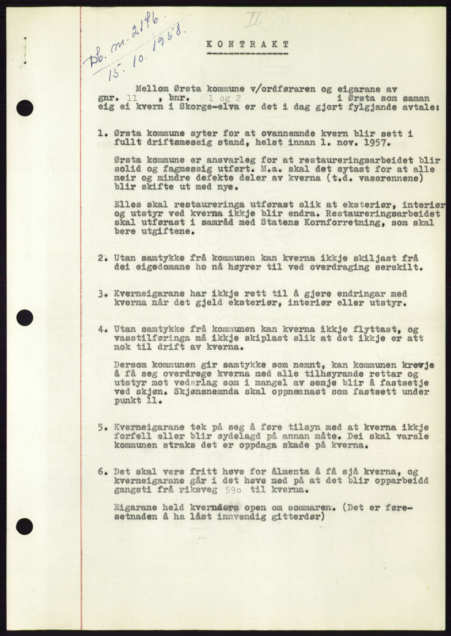 Søre Sunnmøre sorenskriveri, AV/SAT-A-4122/1/2/2C/L0110: Mortgage book no. 36A, 1958-1958, Diary no: : 2176/1958