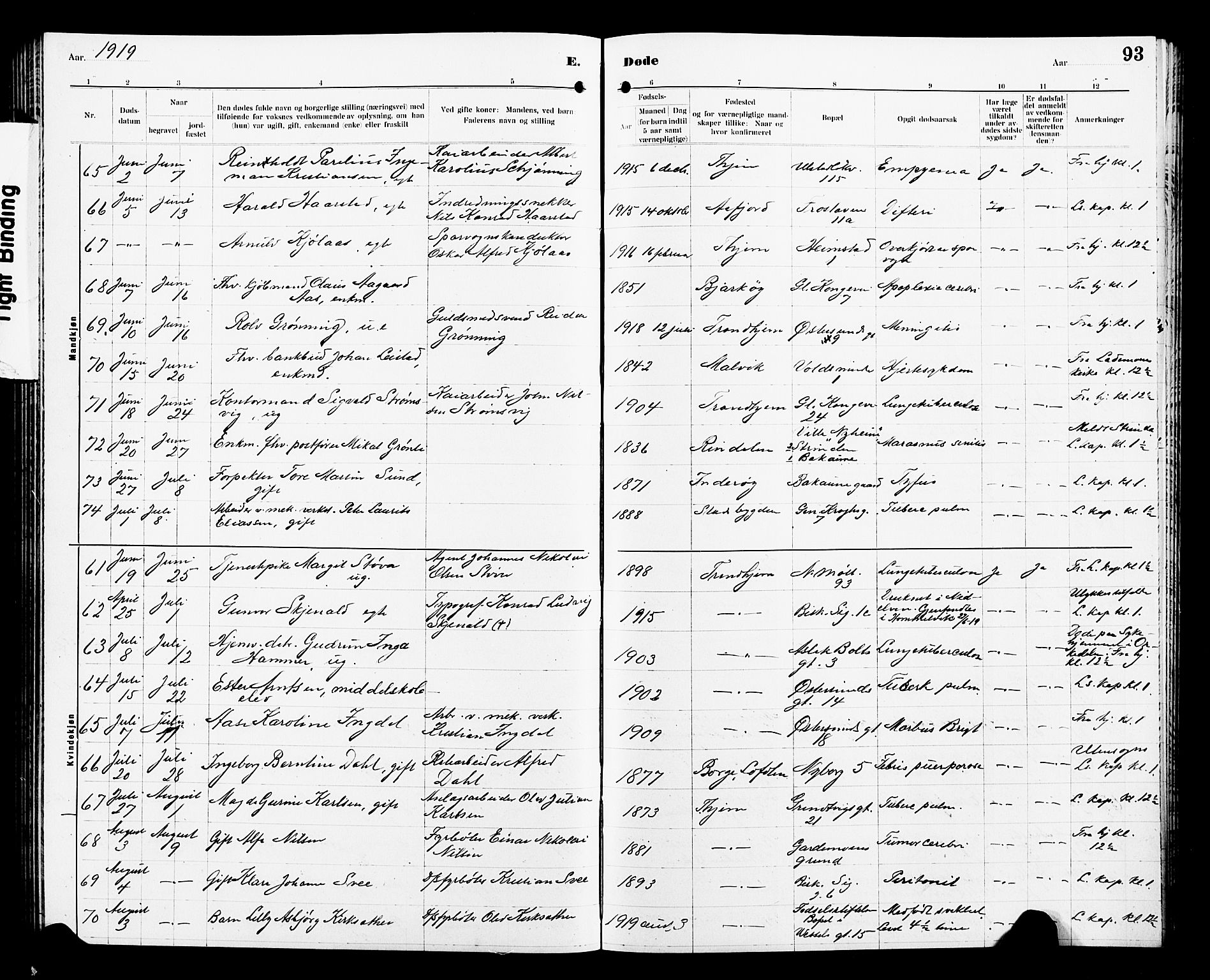 Ministerialprotokoller, klokkerbøker og fødselsregistre - Sør-Trøndelag, AV/SAT-A-1456/605/L0257: Parish register (copy) no. 605C04, 1916-1922, p. 93