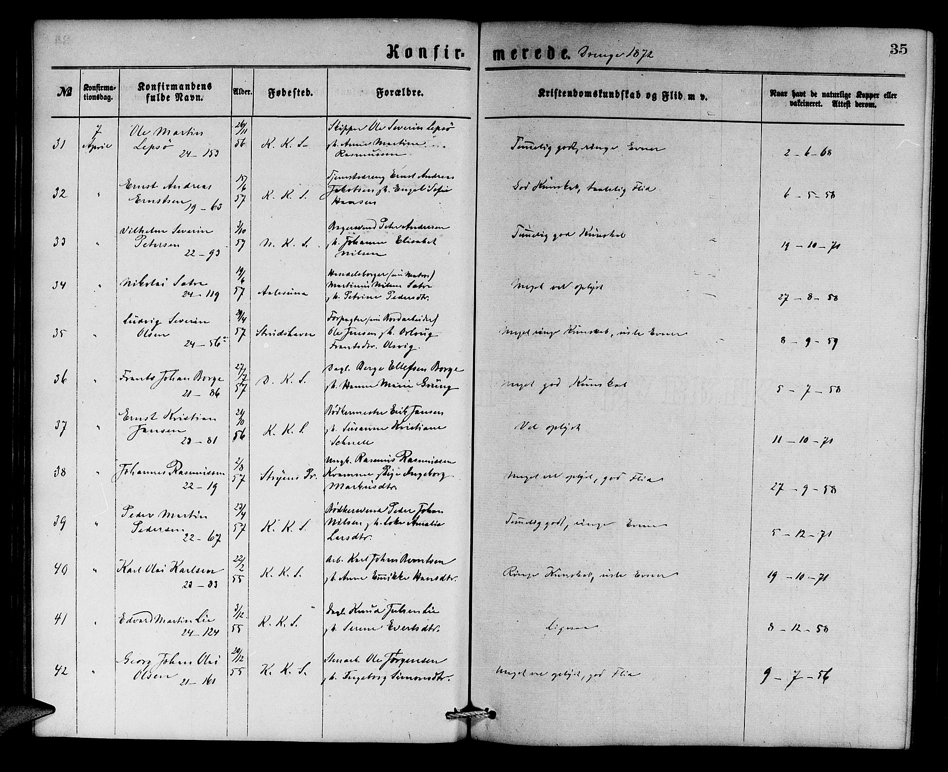 Korskirken sokneprestembete, AV/SAB-A-76101/H/Hab: Parish register (copy) no. C 2, 1869-1879, p. 35