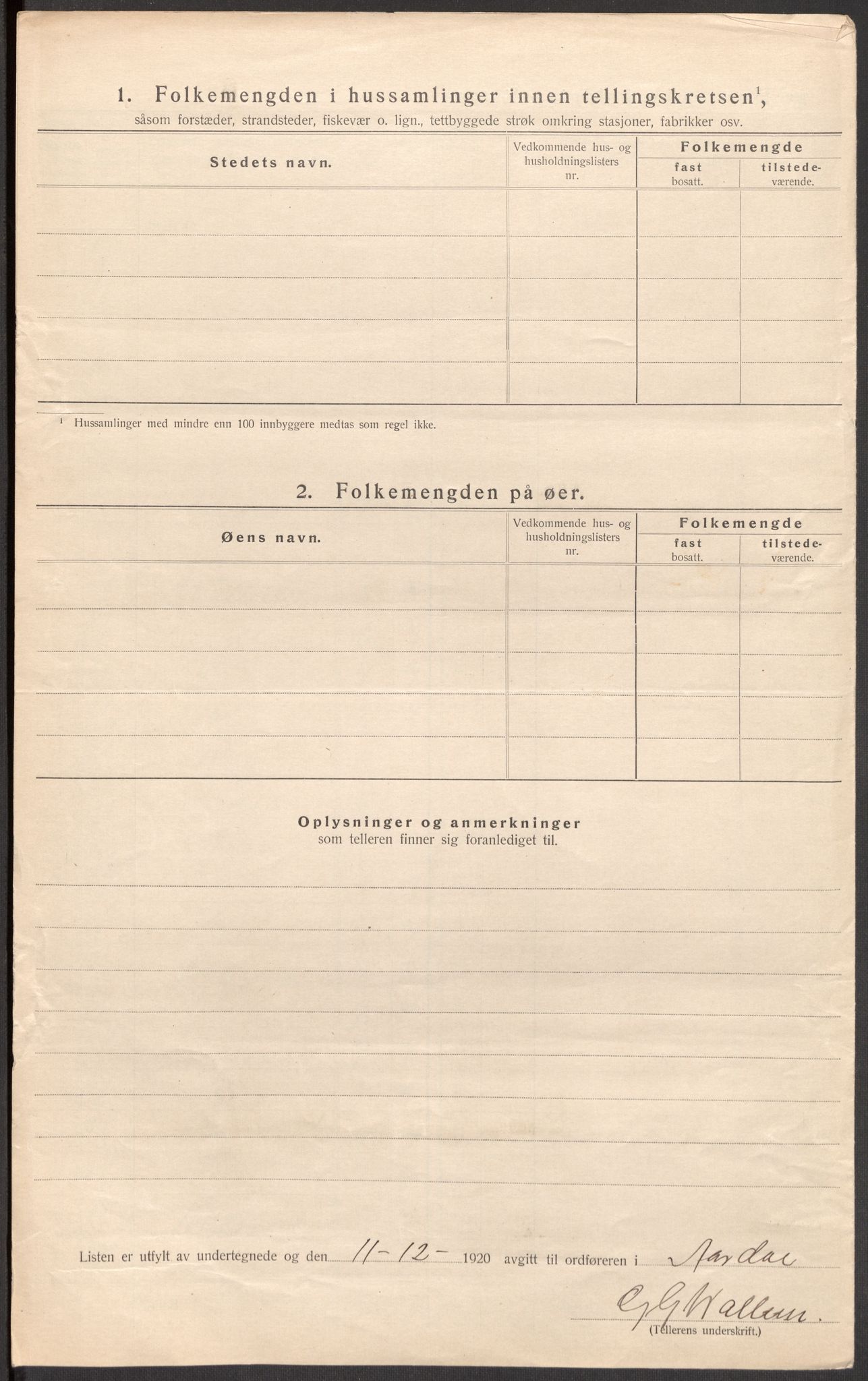 SAST, 1920 census for Årdal, 1920, p. 21