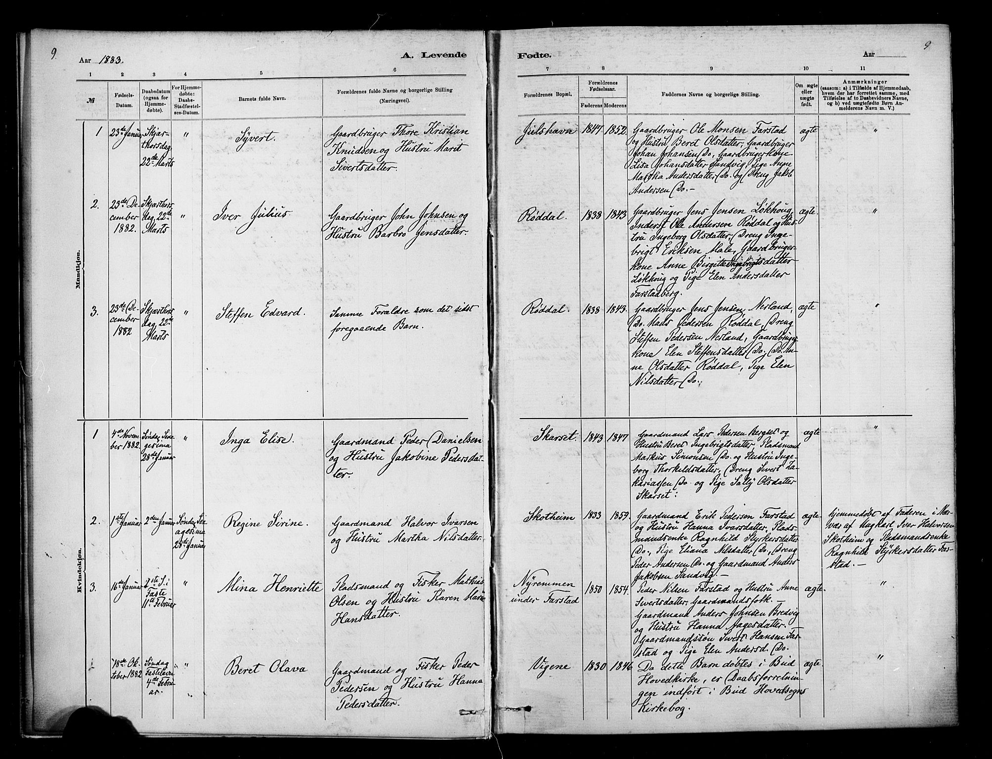 Ministerialprotokoller, klokkerbøker og fødselsregistre - Møre og Romsdal, SAT/A-1454/567/L0778: Parish register (official) no. 567A01, 1881-1903, p. 9
