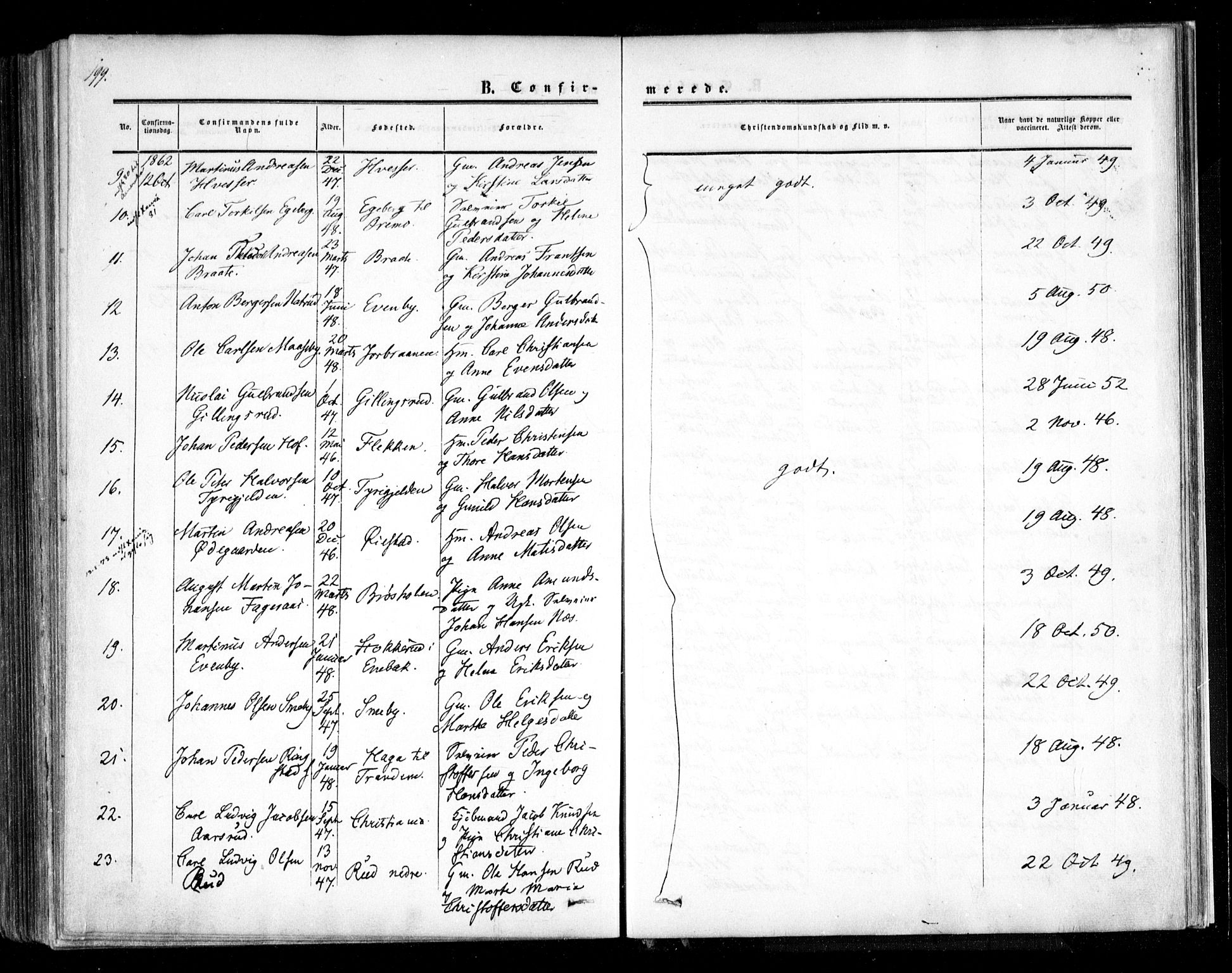 Trøgstad prestekontor Kirkebøker, AV/SAO-A-10925/F/Fa/L0008.a: Parish register (official) no. I 8A, 1855-1864, p. 199