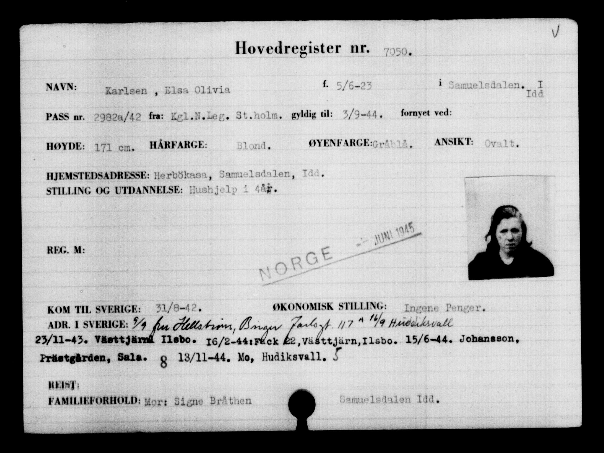 Utenriksstasjonene, Legasjonen i Stockholm, Flyktningkontoret, AV/RA-S-6753/V/Va/L0005: Kjesäterkartoteket, flyktninger med registreringsnr. 6600-9417, 1940-1945, p. 542