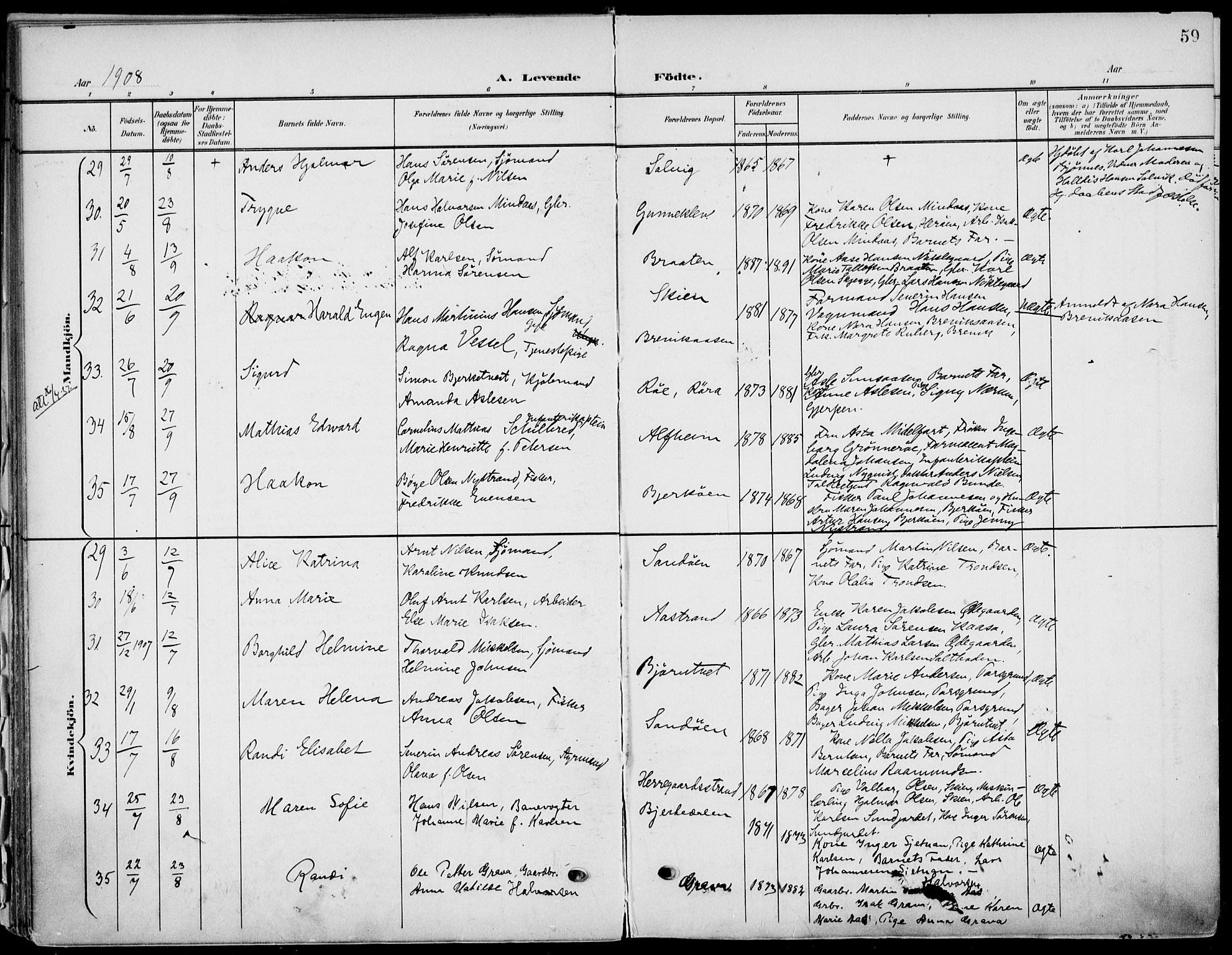 Eidanger kirkebøker, AV/SAKO-A-261/F/Fa/L0013: Parish register (official) no. 13, 1900-1913, p. 59
