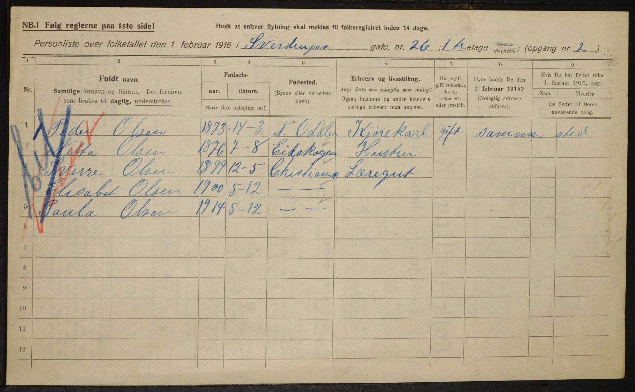 OBA, Municipal Census 1916 for Kristiania, 1916, p. 108725