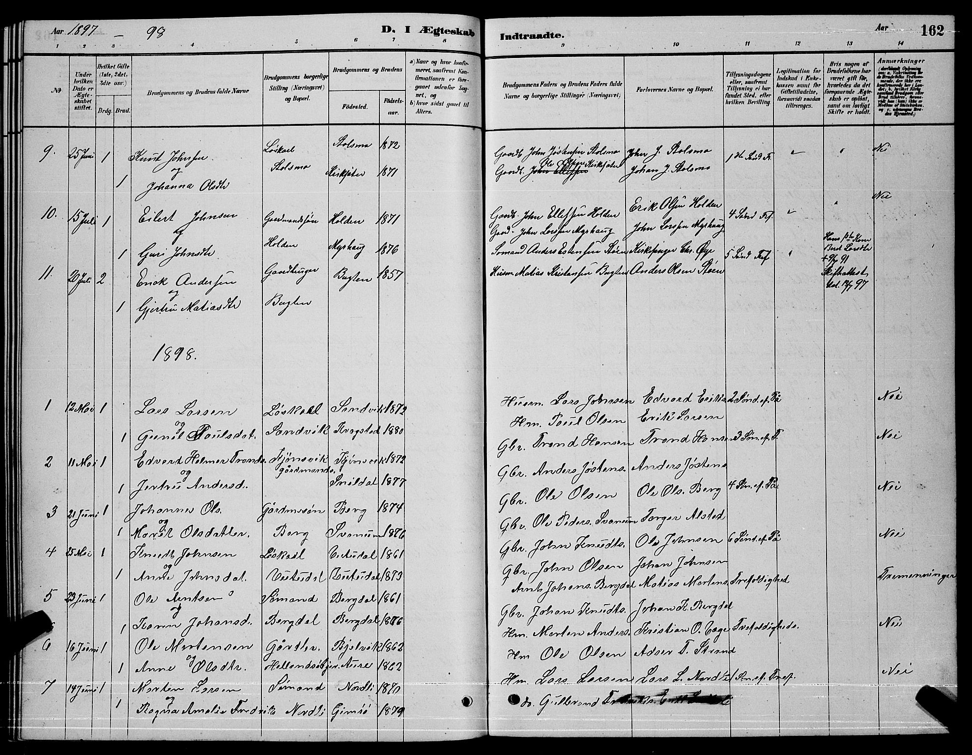 Ministerialprotokoller, klokkerbøker og fødselsregistre - Sør-Trøndelag, SAT/A-1456/630/L0504: Parish register (copy) no. 630C02, 1879-1898, p. 162