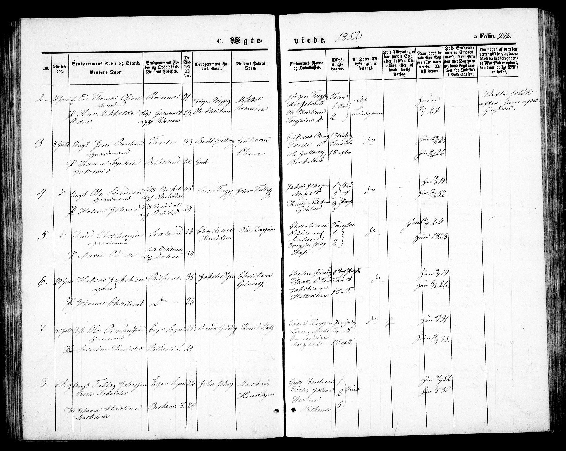 Birkenes sokneprestkontor, AV/SAK-1111-0004/F/Fb/L0002: Parish register (copy) no. B 2, 1849-1876, p. 272