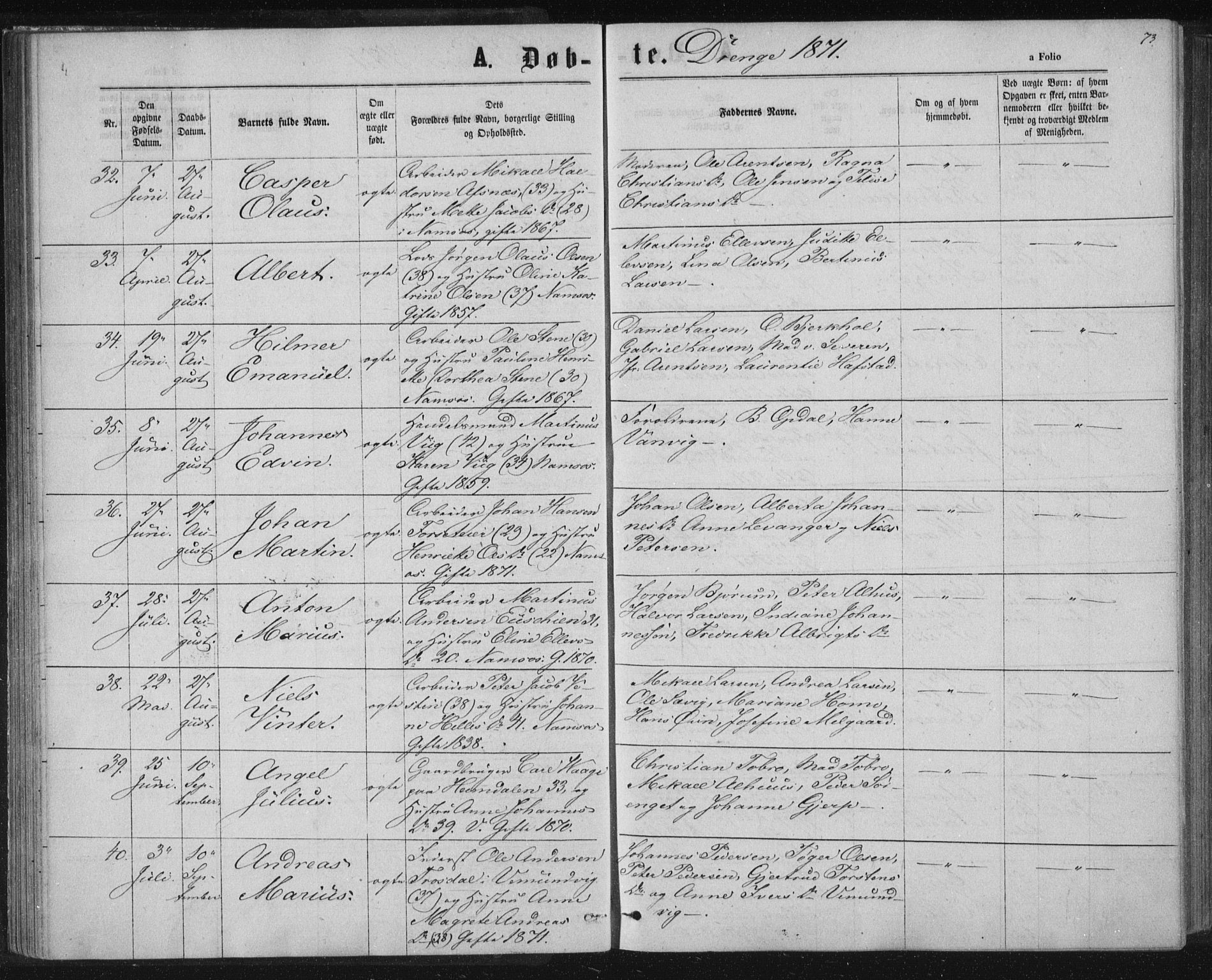 Ministerialprotokoller, klokkerbøker og fødselsregistre - Nord-Trøndelag, AV/SAT-A-1458/768/L0570: Parish register (official) no. 768A05, 1865-1874, p. 73