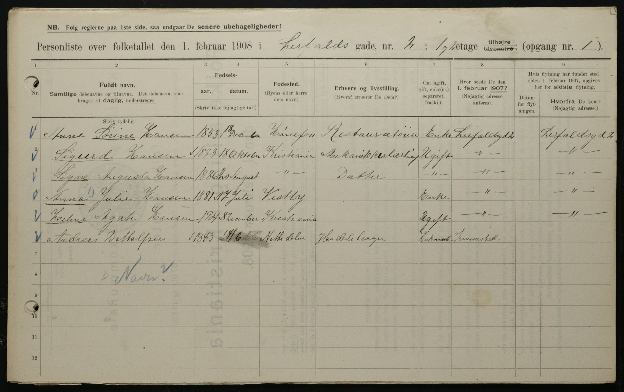 OBA, Municipal Census 1908 for Kristiania, 1908, p. 51360