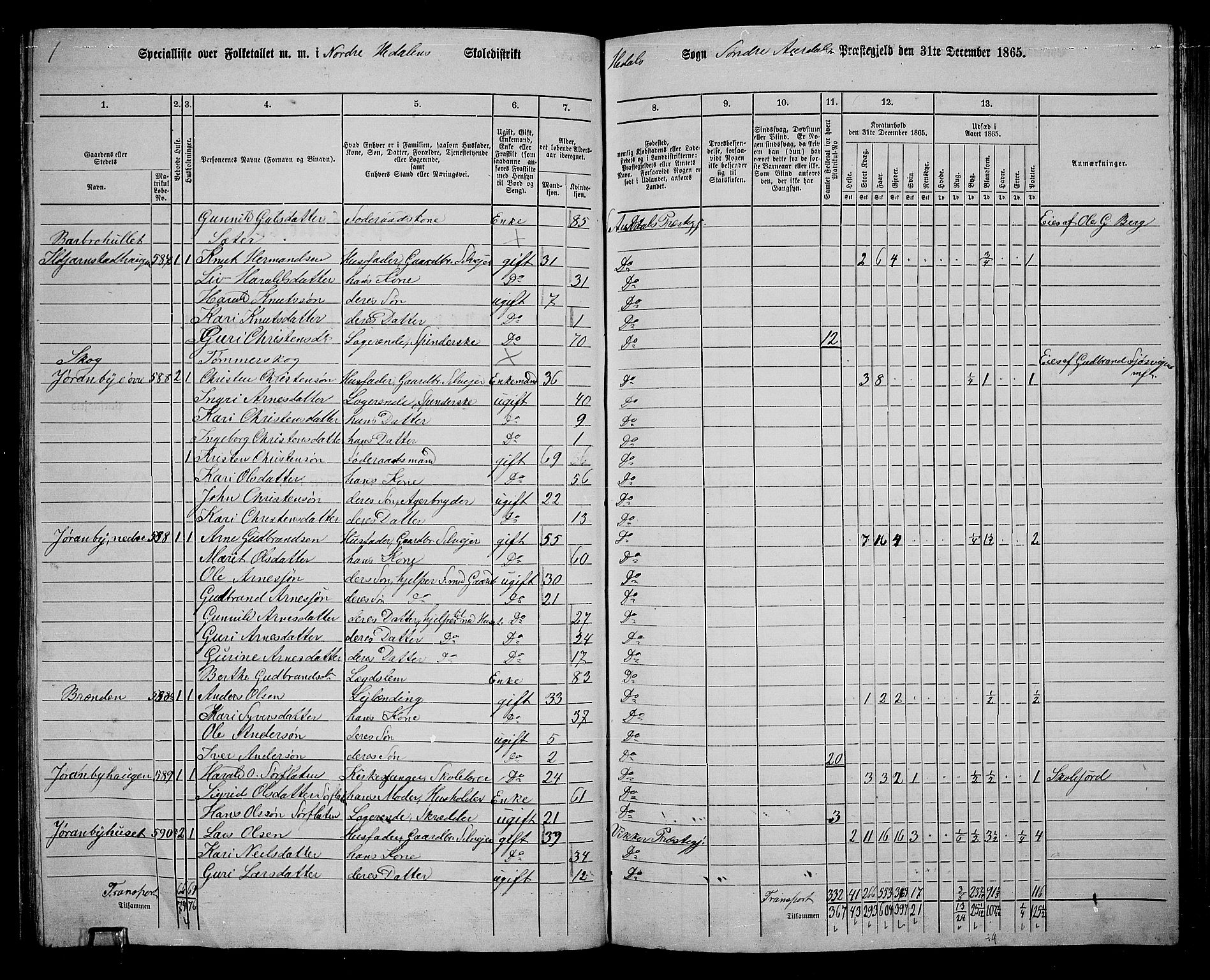 RA, 1865 census for Sør-Aurdal, 1865, p. 158