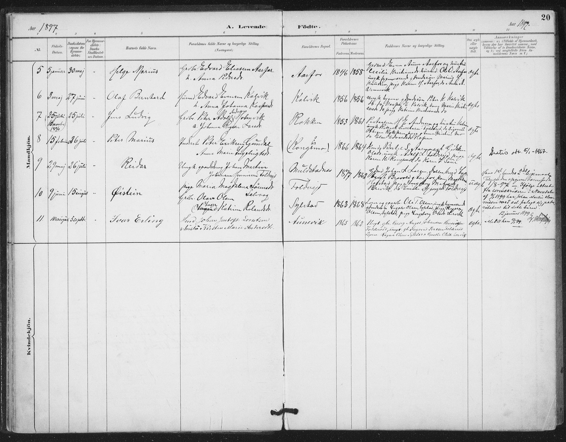 Ministerialprotokoller, klokkerbøker og fødselsregistre - Nord-Trøndelag, SAT/A-1458/783/L0660: Parish register (official) no. 783A02, 1886-1918, p. 20