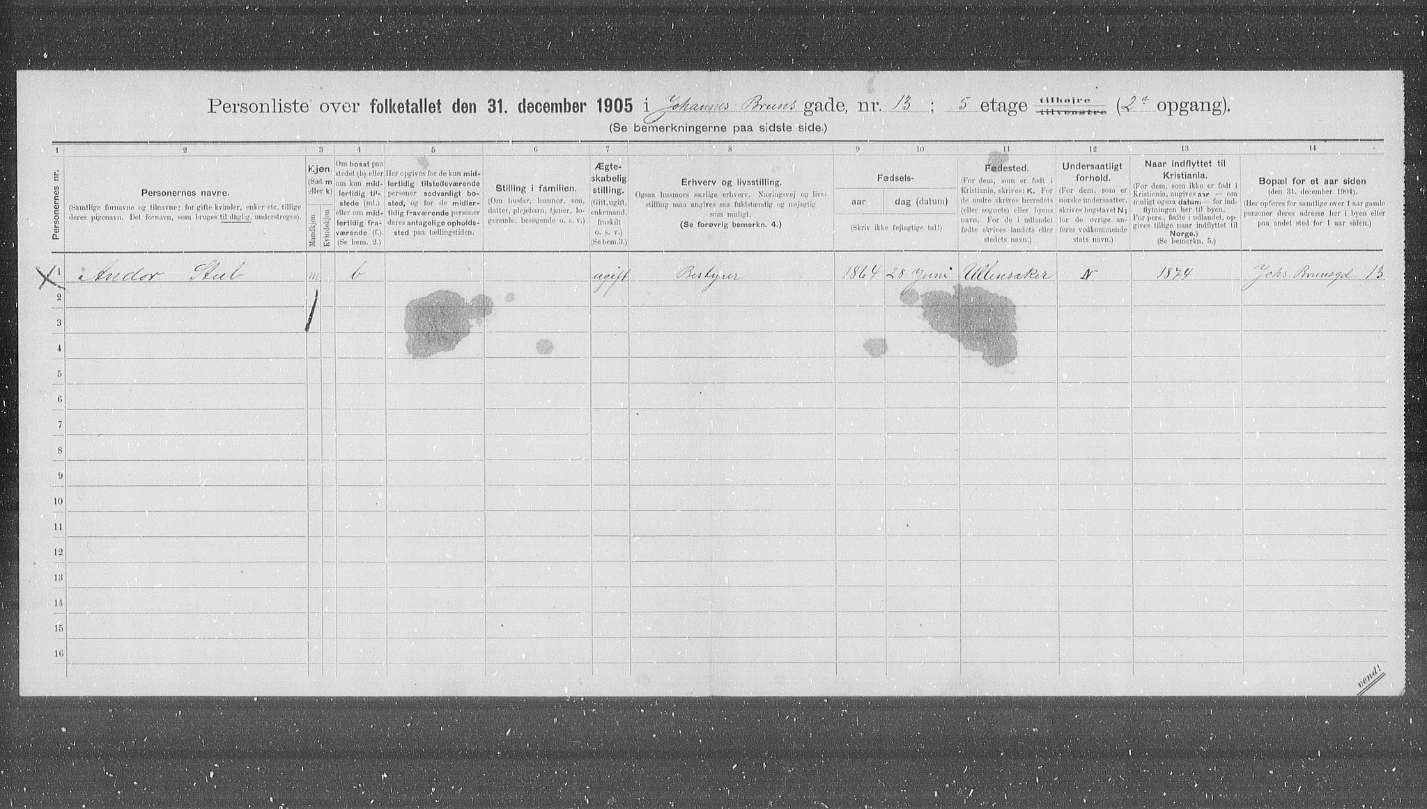 OBA, Municipal Census 1905 for Kristiania, 1905, p. 24719