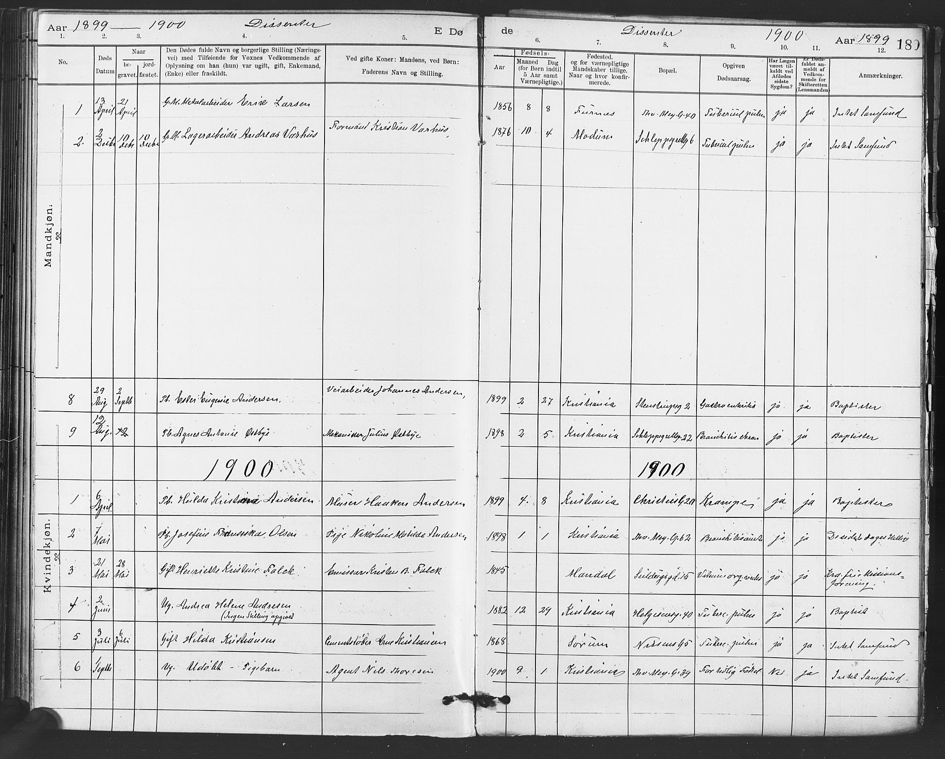 Paulus prestekontor Kirkebøker, SAO/A-10871/F/Fa/L0012: Parish register (official) no. 12, 1897-1908, p. 180