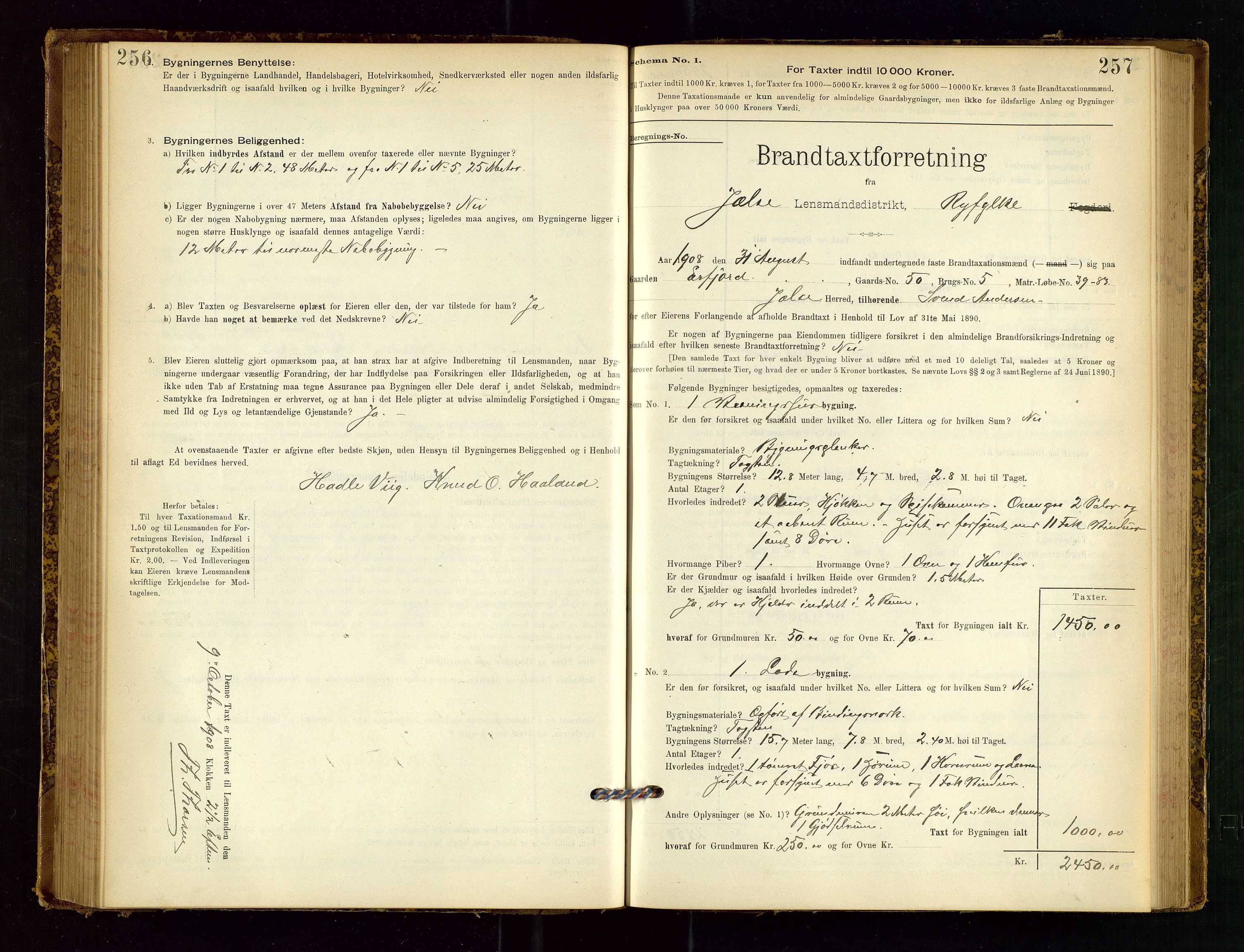 Jelsa lensmannskontor, SAST/A-100360/Gob/L0001: "Brandtaxationsprotocol", 1895-1918, p. 256-257