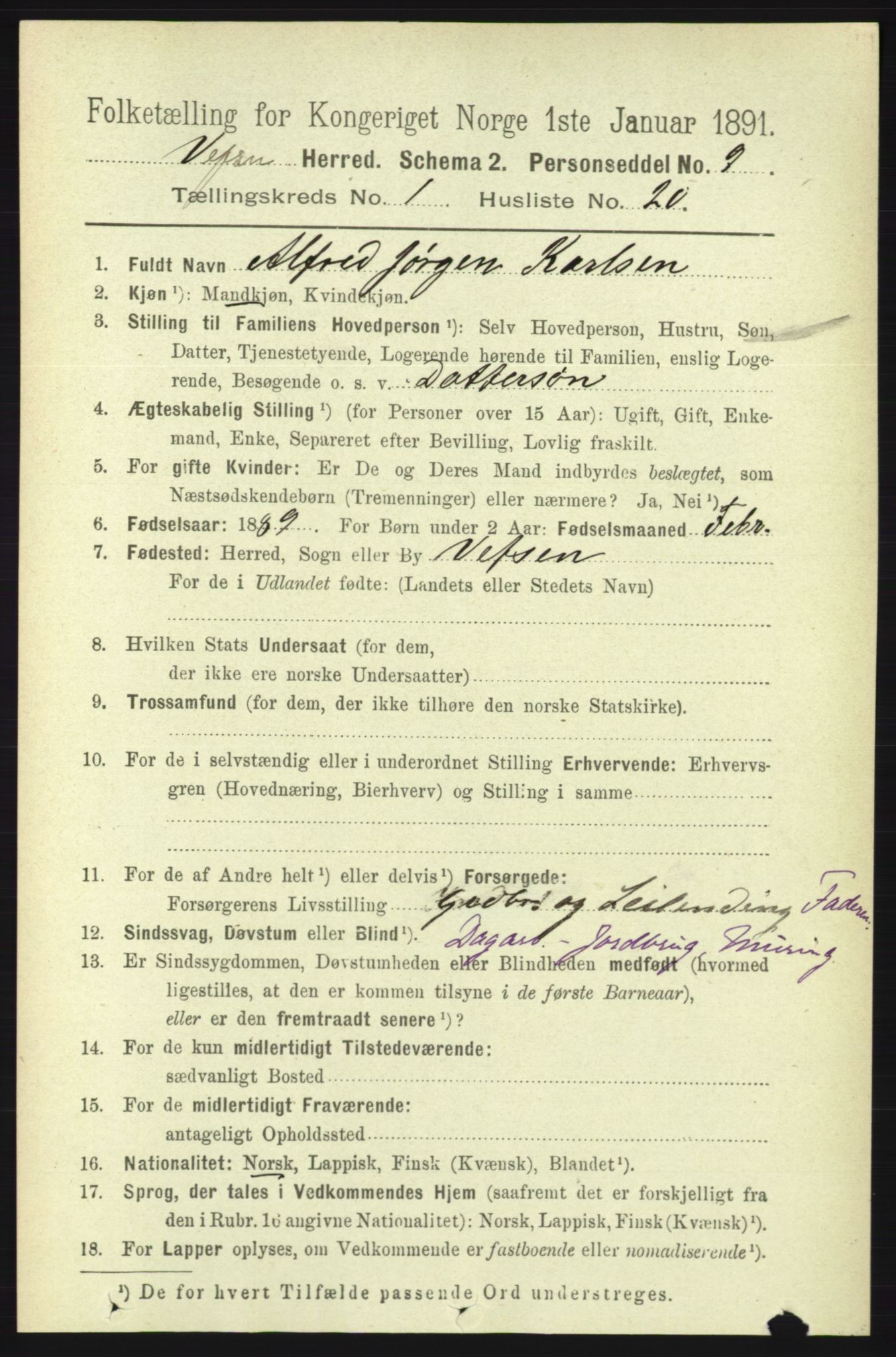 RA, 1891 census for 1824 Vefsn, 1891, p. 253