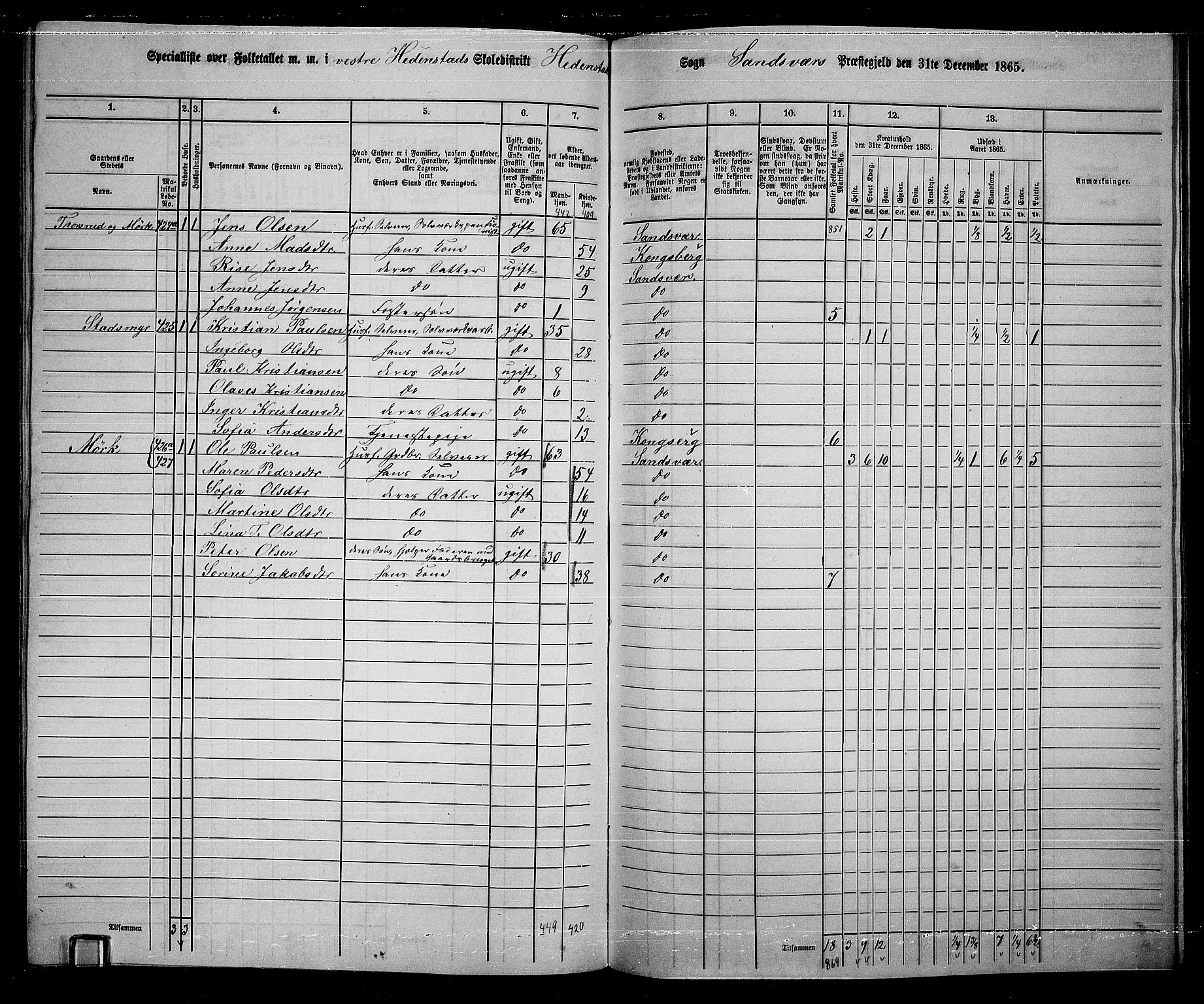 RA, 1865 census for Sandsvær, 1865, p. 150