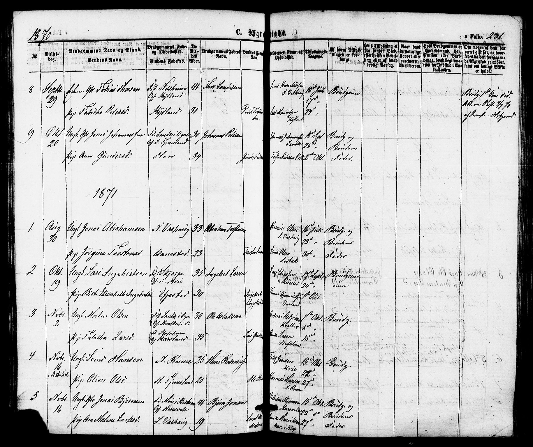 Hå sokneprestkontor, AV/SAST-A-101801/001/30BA/L0009: Parish register (official) no. A 8, 1855-1878, p. 231