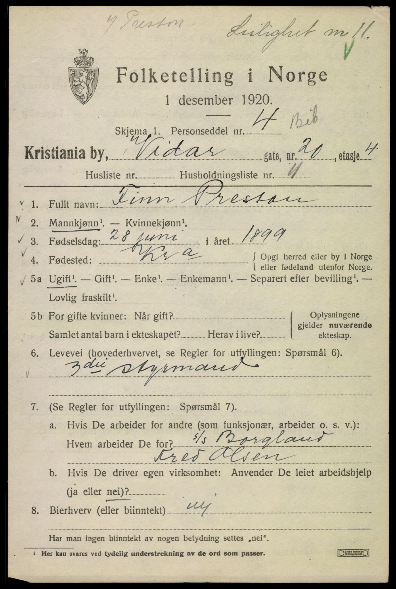 SAO, 1920 census for Kristiania, 1920, p. 636757