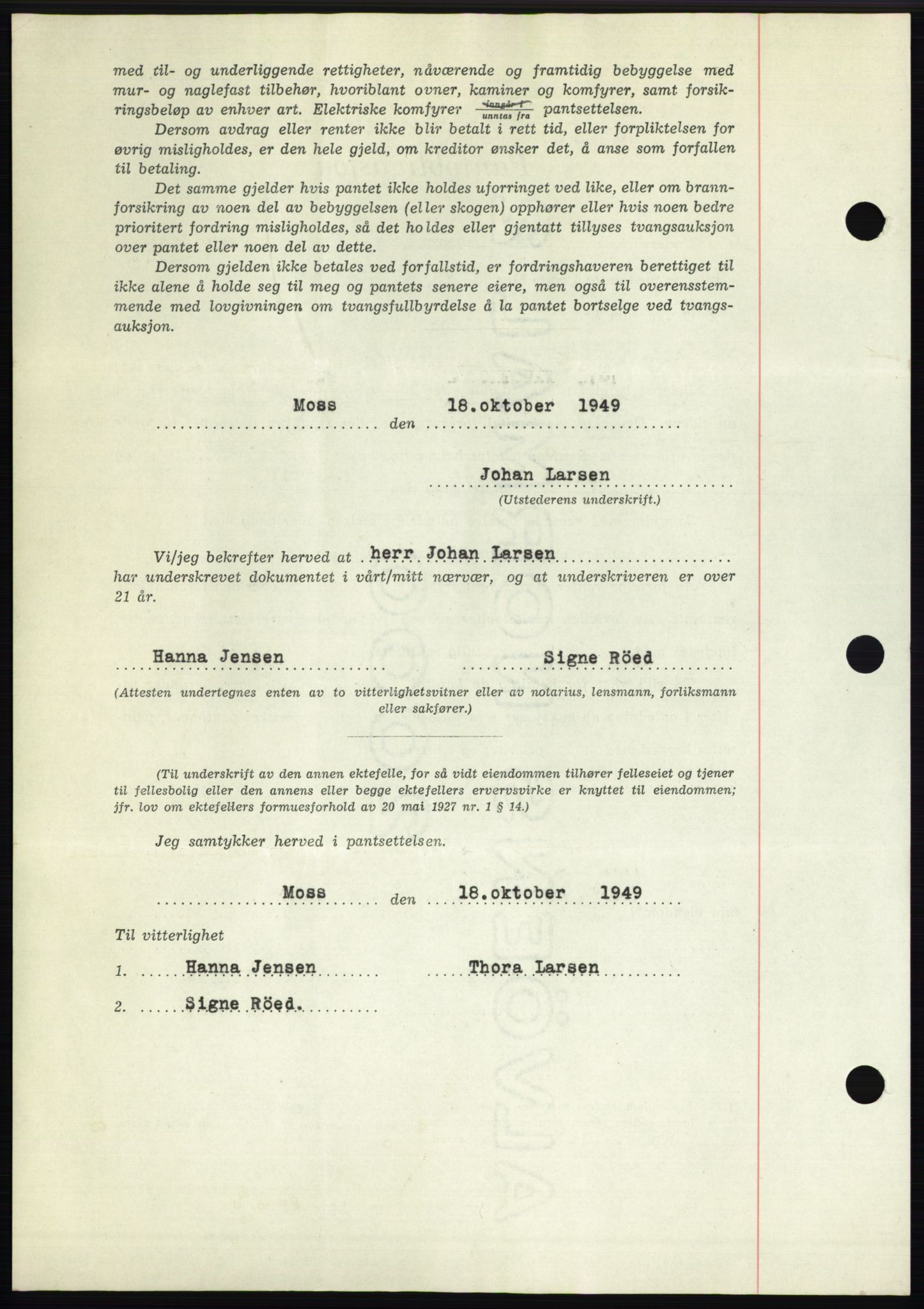 Moss sorenskriveri, SAO/A-10168: Mortgage book no. B23, 1949-1950, Diary no: : 3217/1949