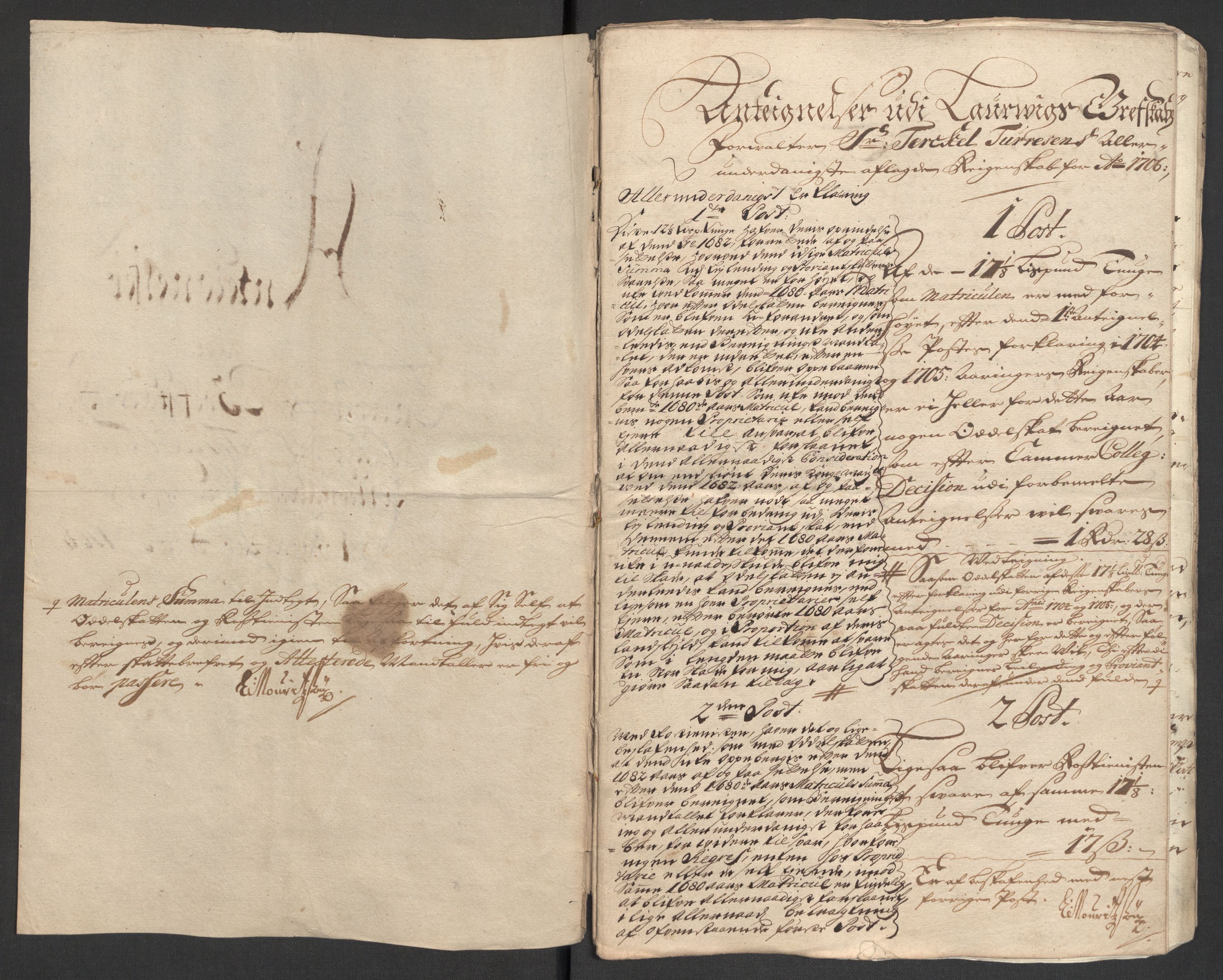 Rentekammeret inntil 1814, Reviderte regnskaper, Fogderegnskap, AV/RA-EA-4092/R33/L1979: Fogderegnskap Larvik grevskap, 1706, p. 195