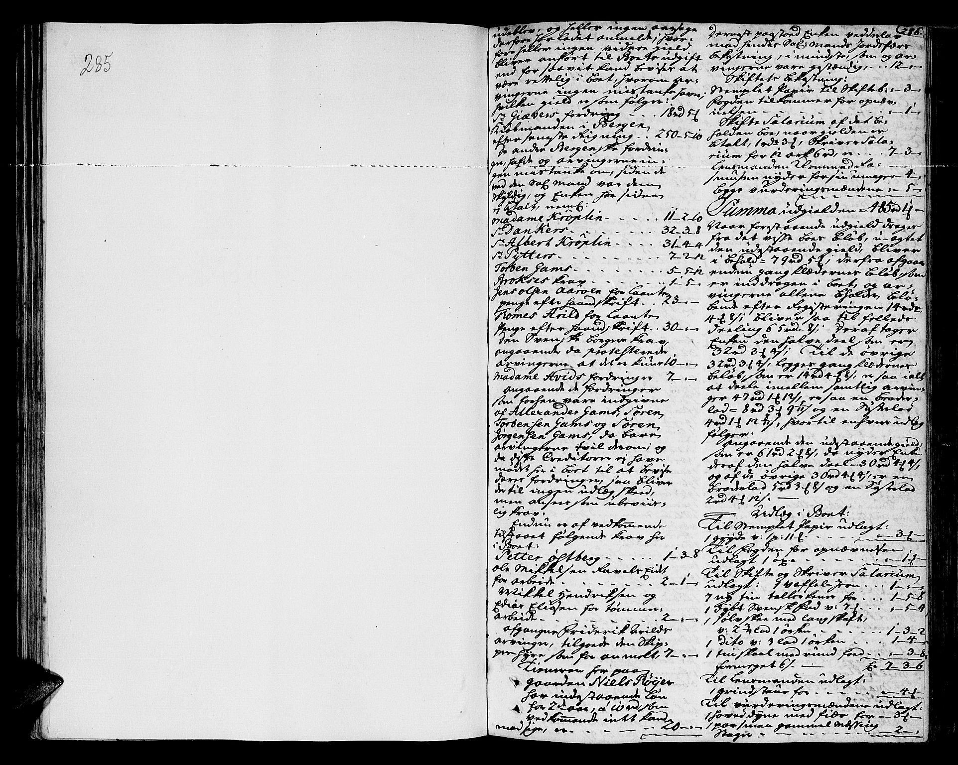 Senja og Tromsø sorenskriveri , AV/SATØ-SATØ-31/H/Hb/L0140: Skifteutlodningsprotokoll - Tromsø distrikt, 1751-1770, p. 285-286