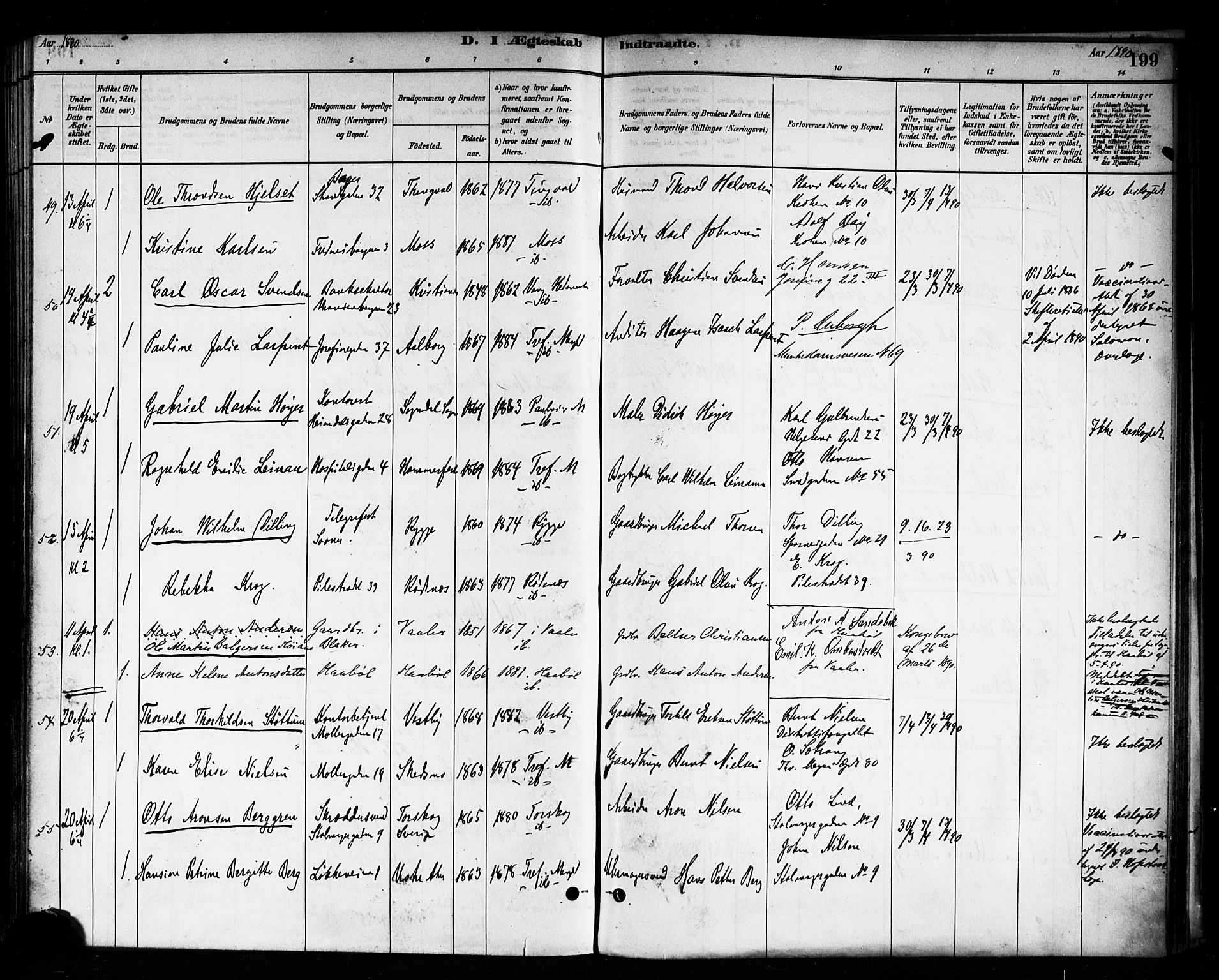 Trefoldighet prestekontor Kirkebøker, AV/SAO-A-10882/F/Fc/L0003: Parish register (official) no. III 3, 1881-1891, p. 199