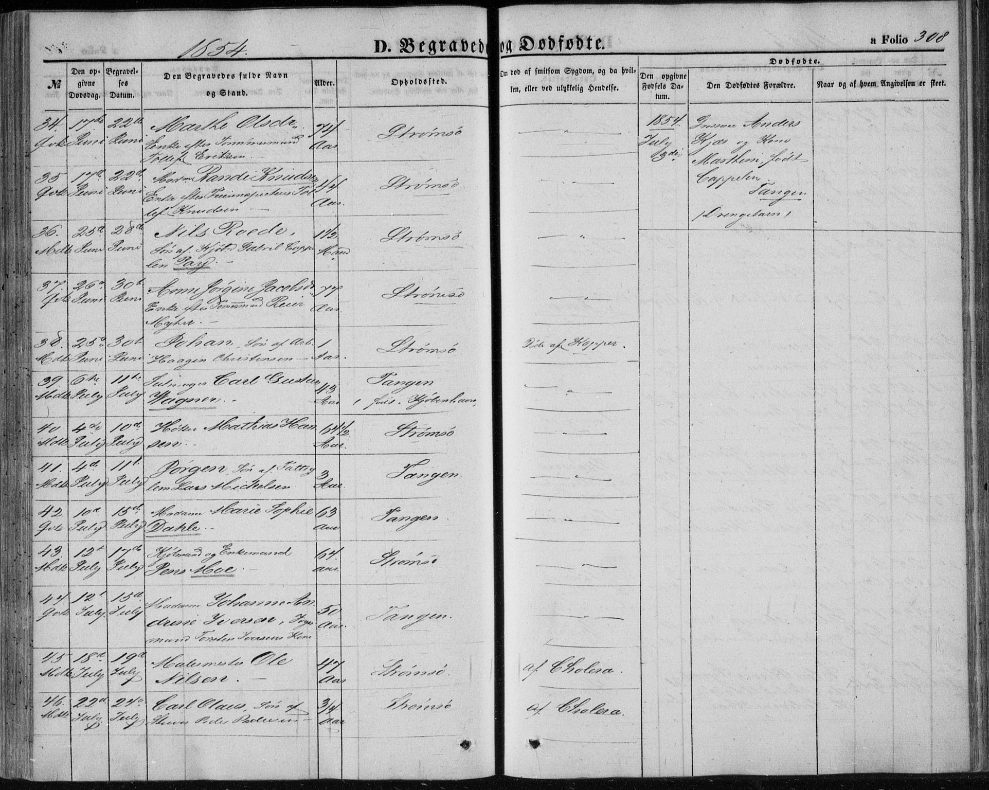 Strømsø kirkebøker, SAKO/A-246/F/Fa/L0014: Parish register (official) no. I 14, 1848-1858, p. 308