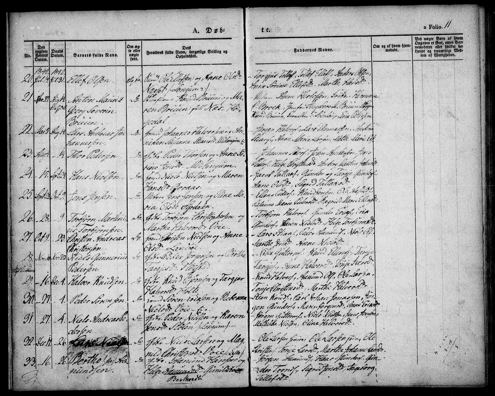 Austre Moland sokneprestkontor, AV/SAK-1111-0001/F/Fa/Faa/L0006: Parish register (official) no. A 6, 1837-1846, p. 11