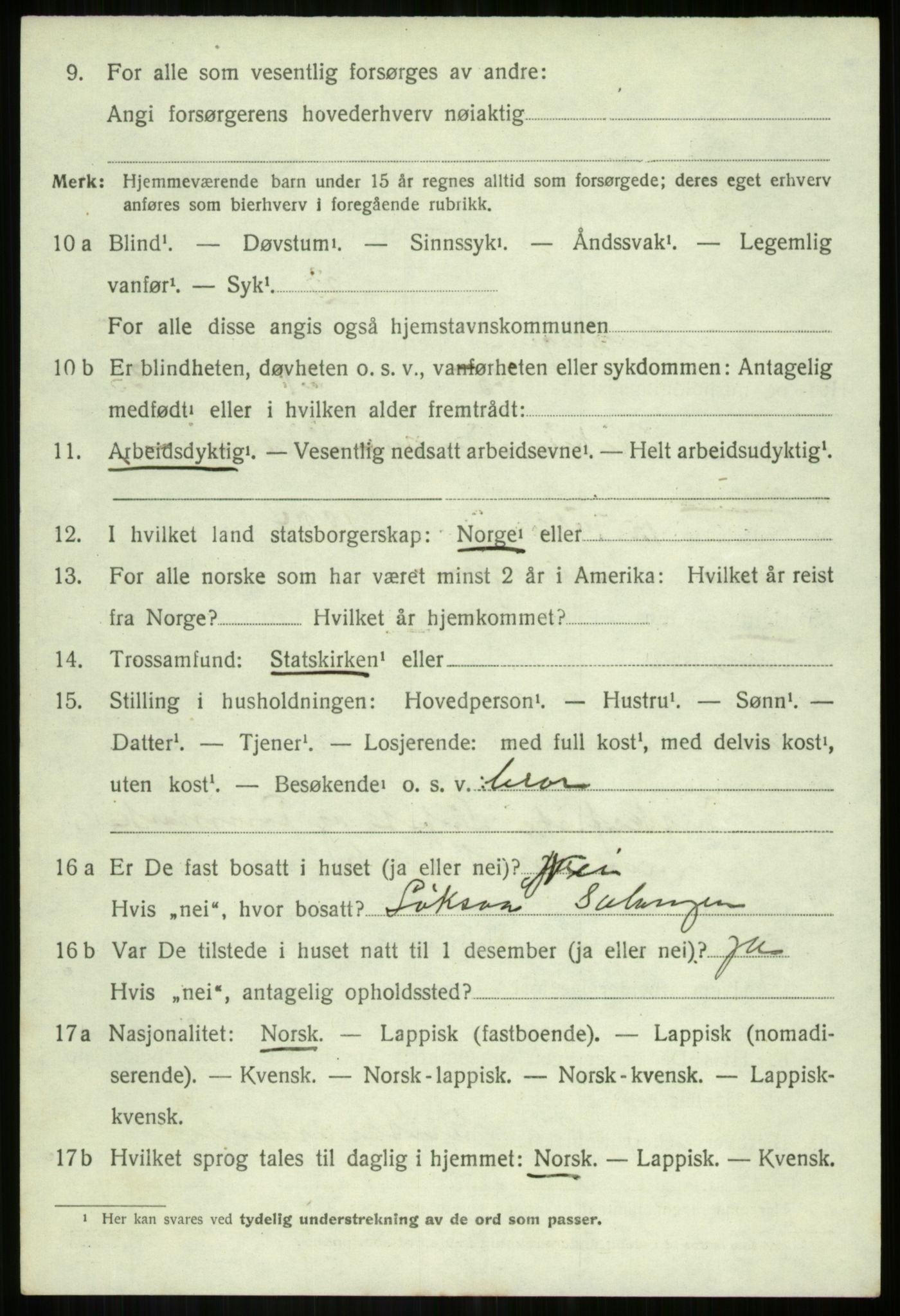 SATØ, 1920 census for Salangen, 1920, p. 4259