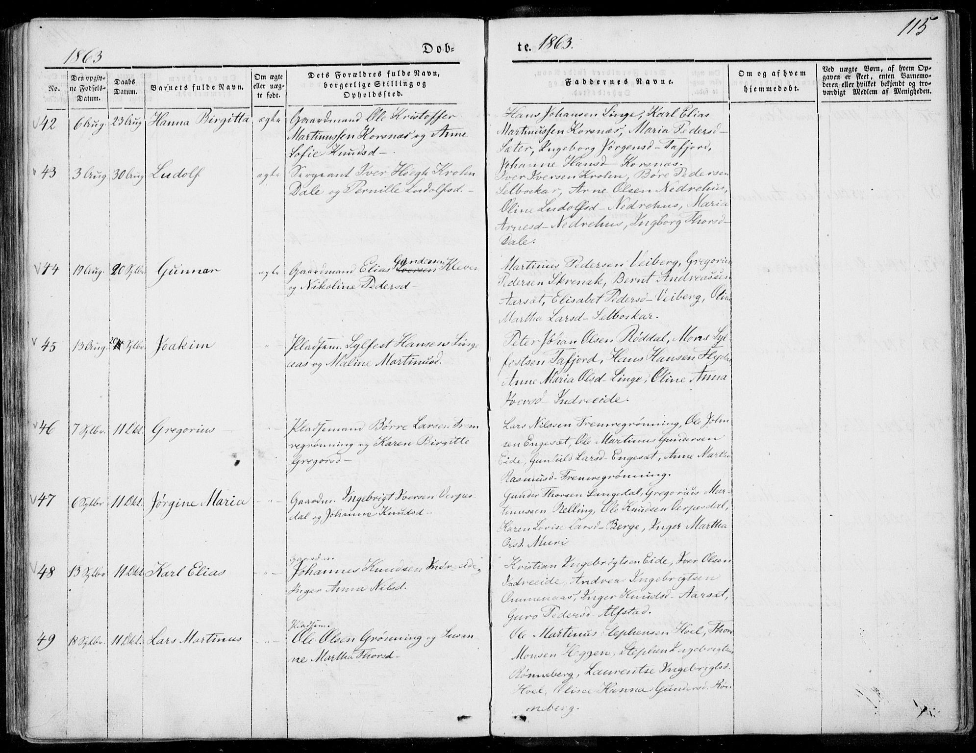 Ministerialprotokoller, klokkerbøker og fødselsregistre - Møre og Romsdal, AV/SAT-A-1454/519/L0249: Parish register (official) no. 519A08, 1846-1868, p. 115