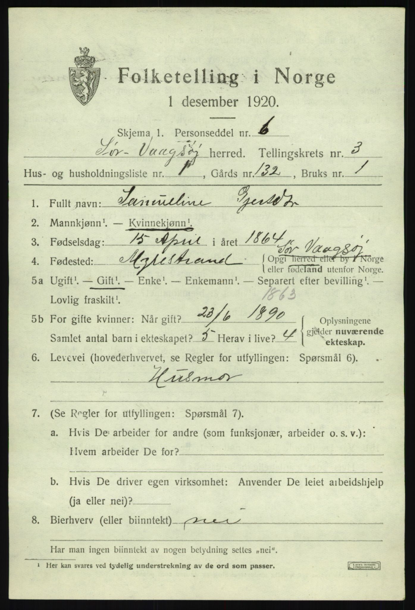 SAB, 1920 census for Sør-Vågsøy, 1920, p. 1512