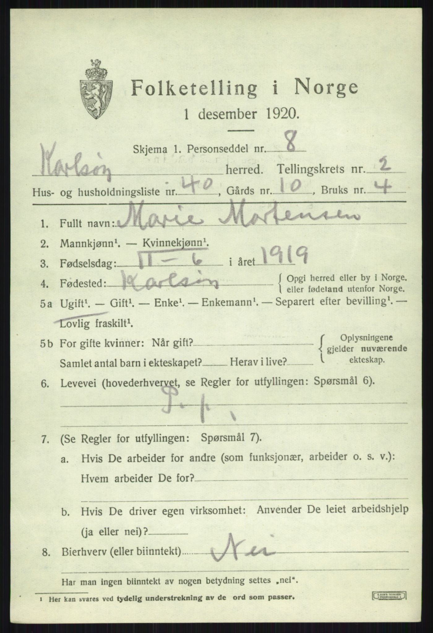SATØ, 1920 census for Karlsøy, 1920, p. 1733
