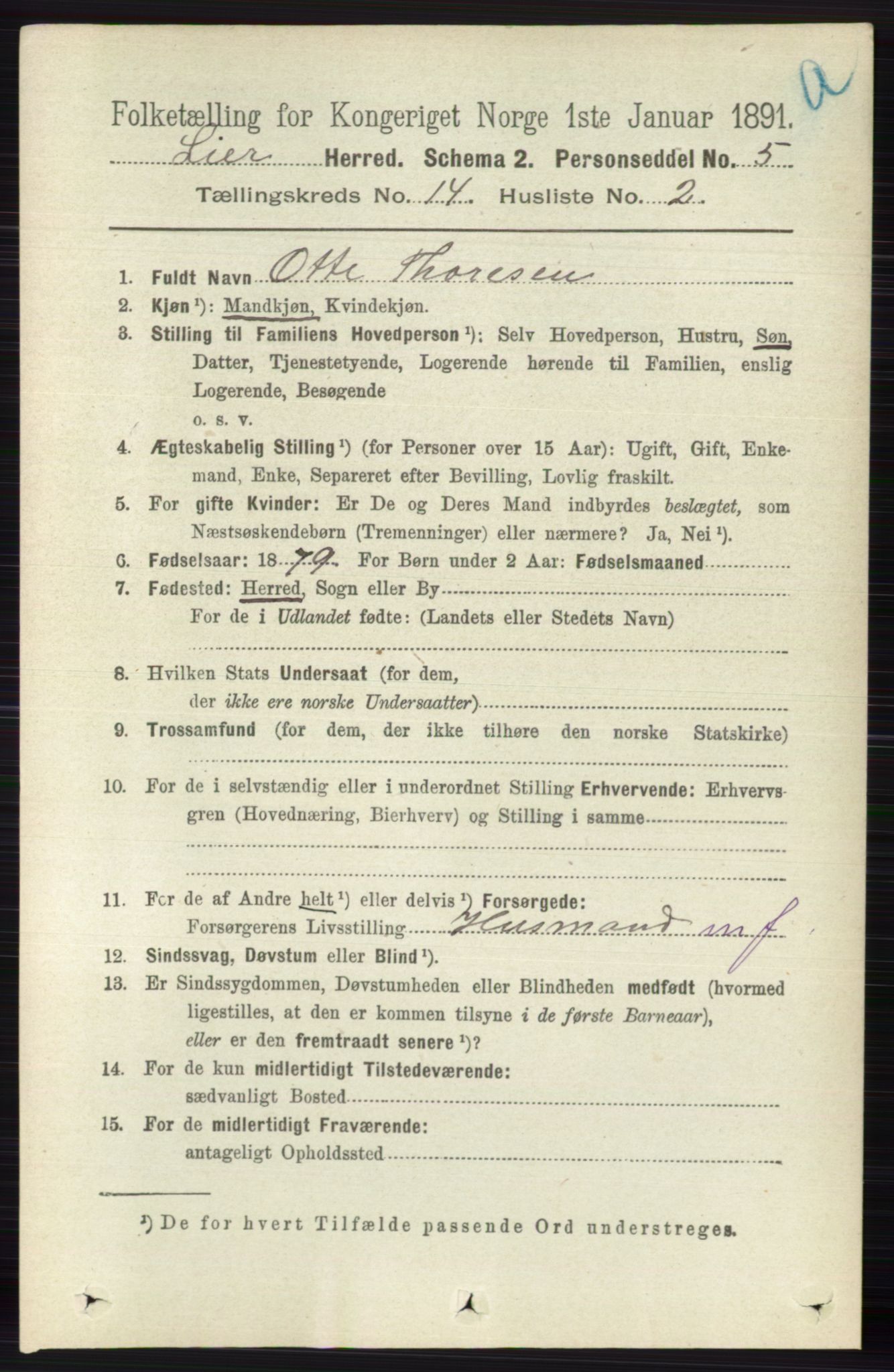 RA, 1891 census for 0626 Lier, 1891, p. 8282