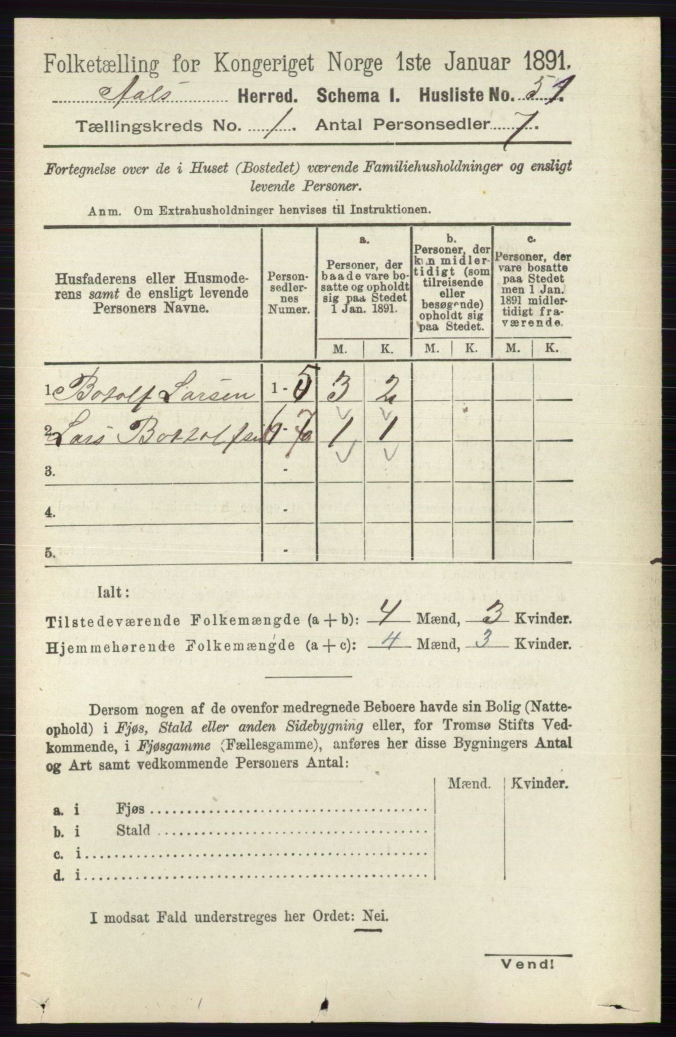 RA, 1891 census for 0619 Ål, 1891, p. 94