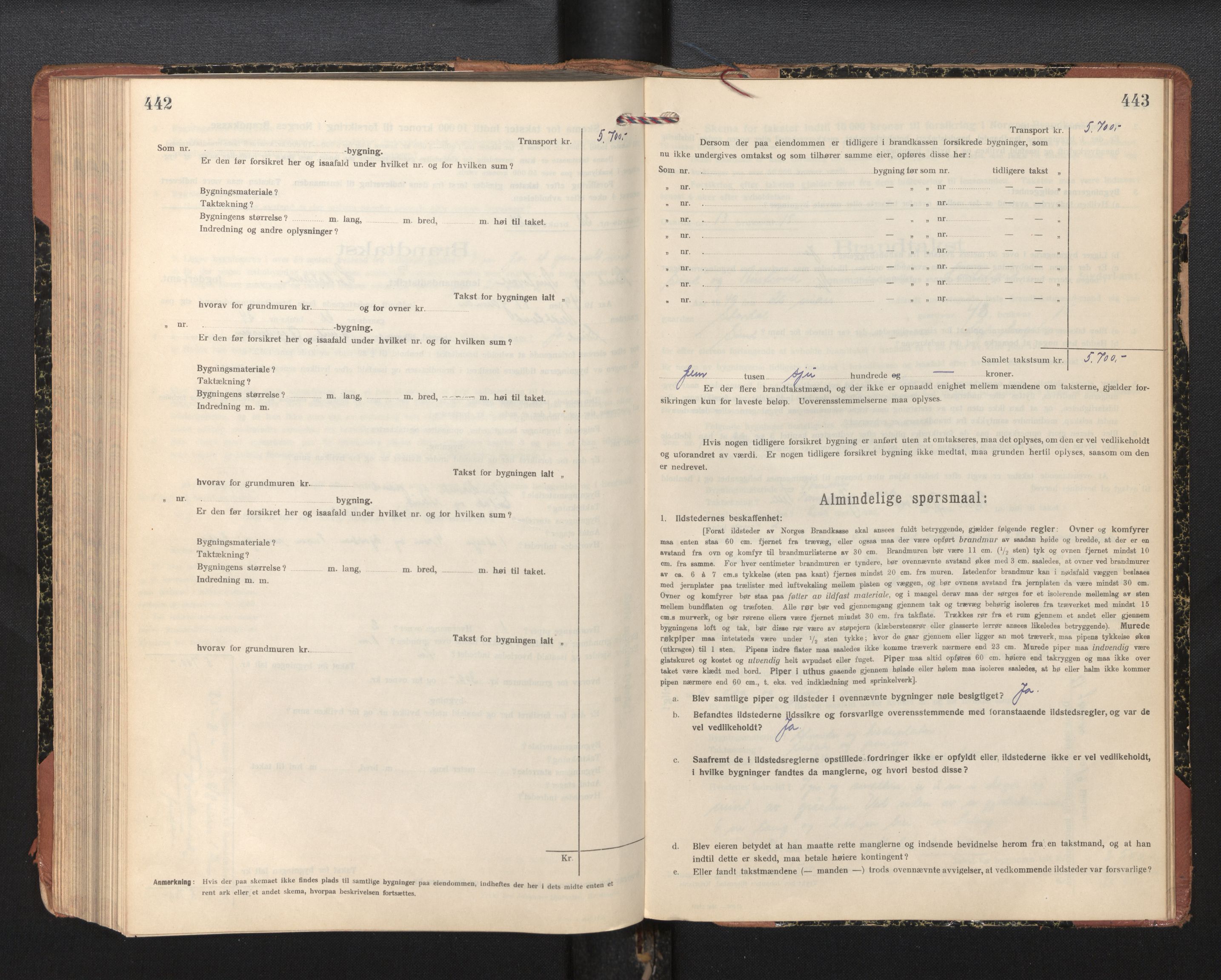 Lensmannen i Sund og Austevoll, SAB/A-35201/0012/L0004: Branntakstprotokoll, skjematakst, 1917-1949, p. 442-443