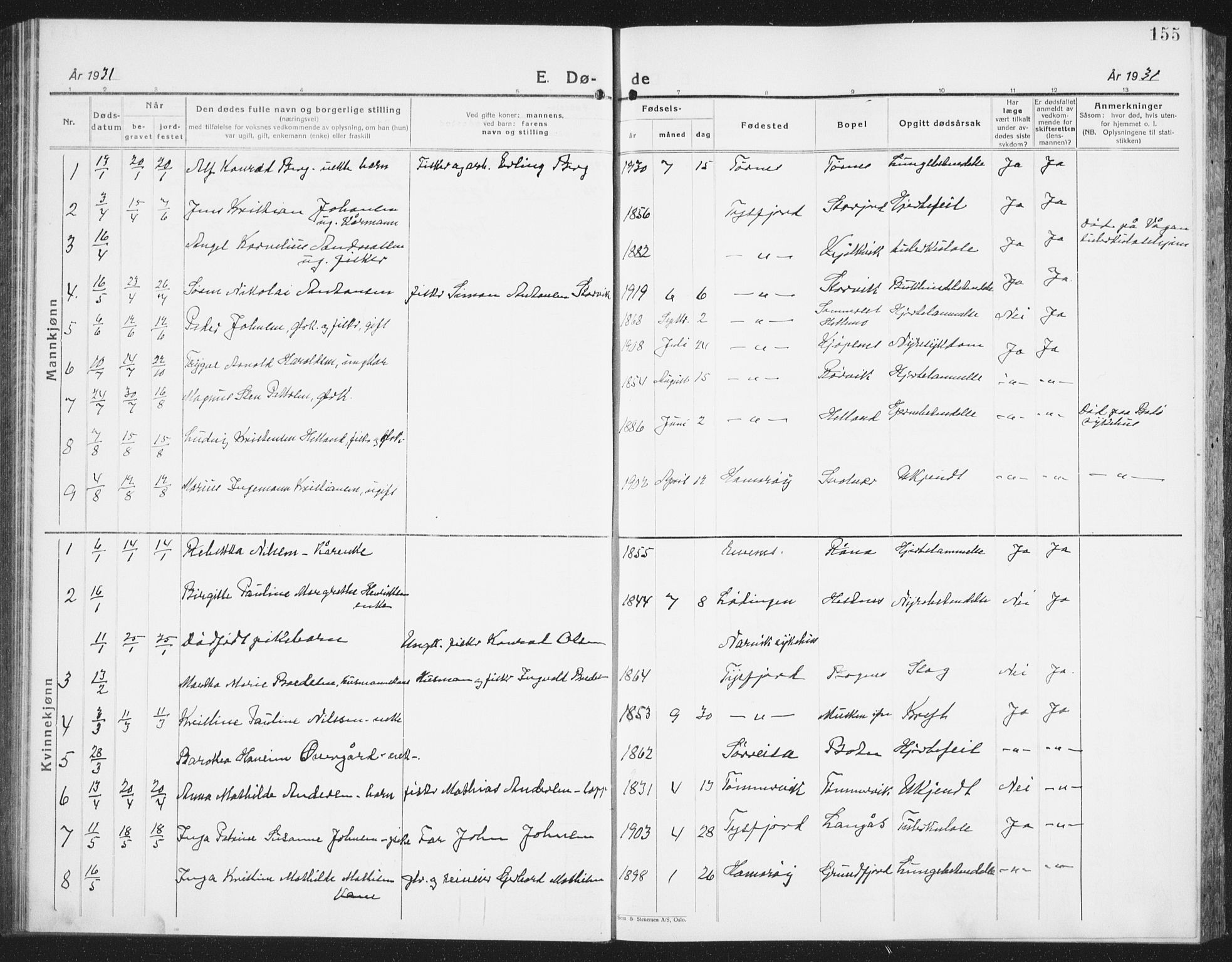 Ministerialprotokoller, klokkerbøker og fødselsregistre - Nordland, SAT/A-1459/861/L0879: Parish register (copy) no. 861C05, 1926-1939, p. 155