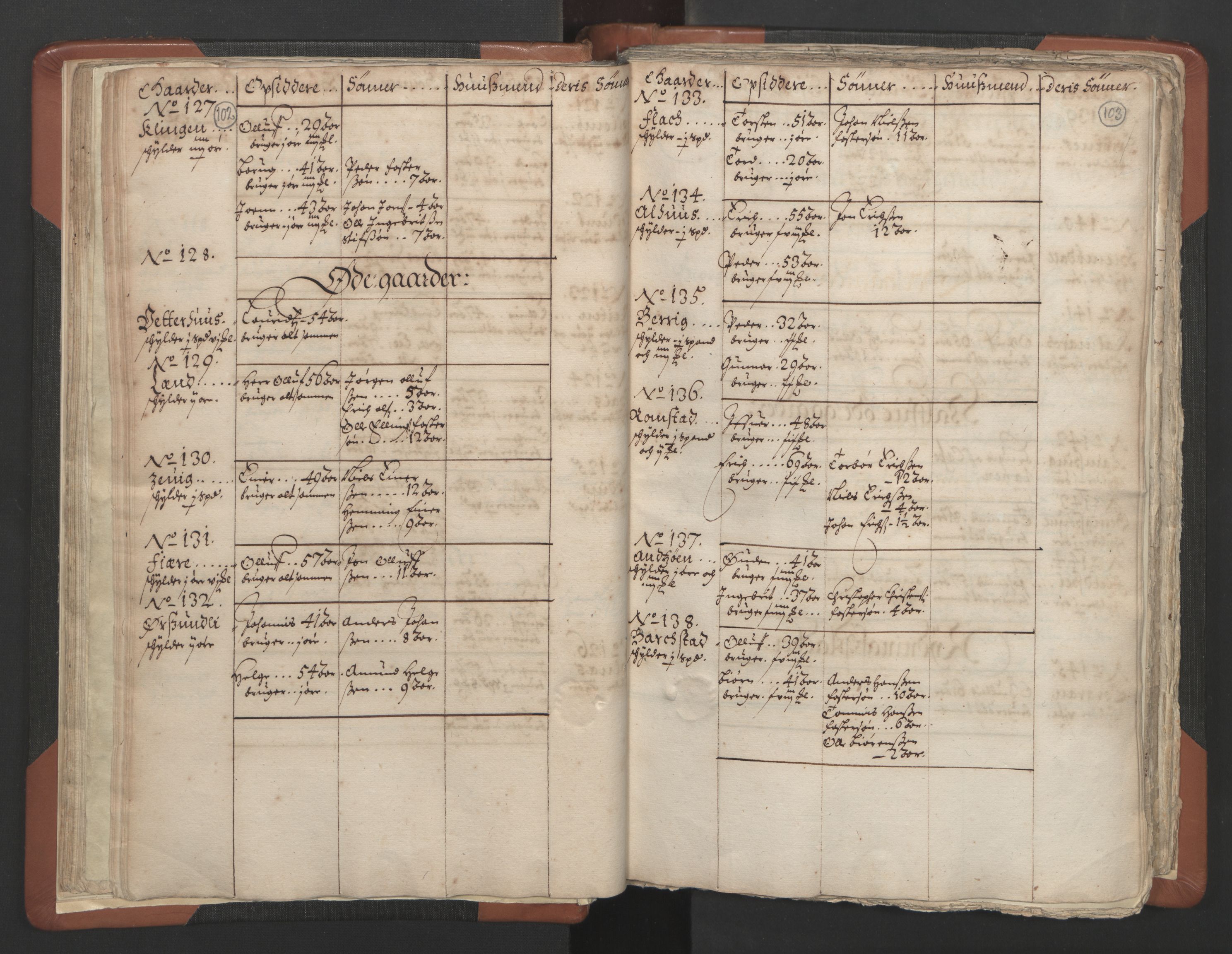 RA, Vicar's Census 1664-1666, no. 34: Namdal deanery, 1664-1666, p. 102-103