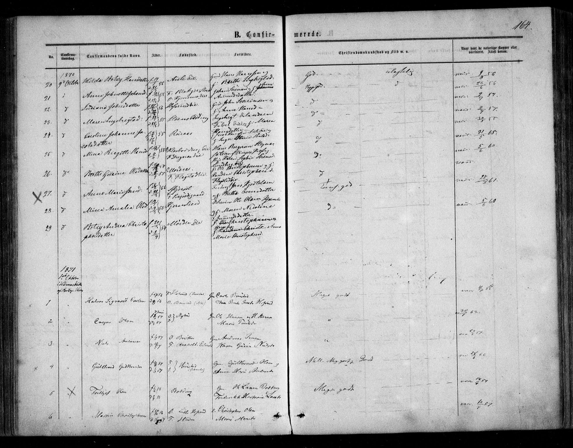 Nes prestekontor Kirkebøker, AV/SAO-A-10410/F/Fc/L0001: Parish register (official) no. III 1, 1859-1882, p. 164