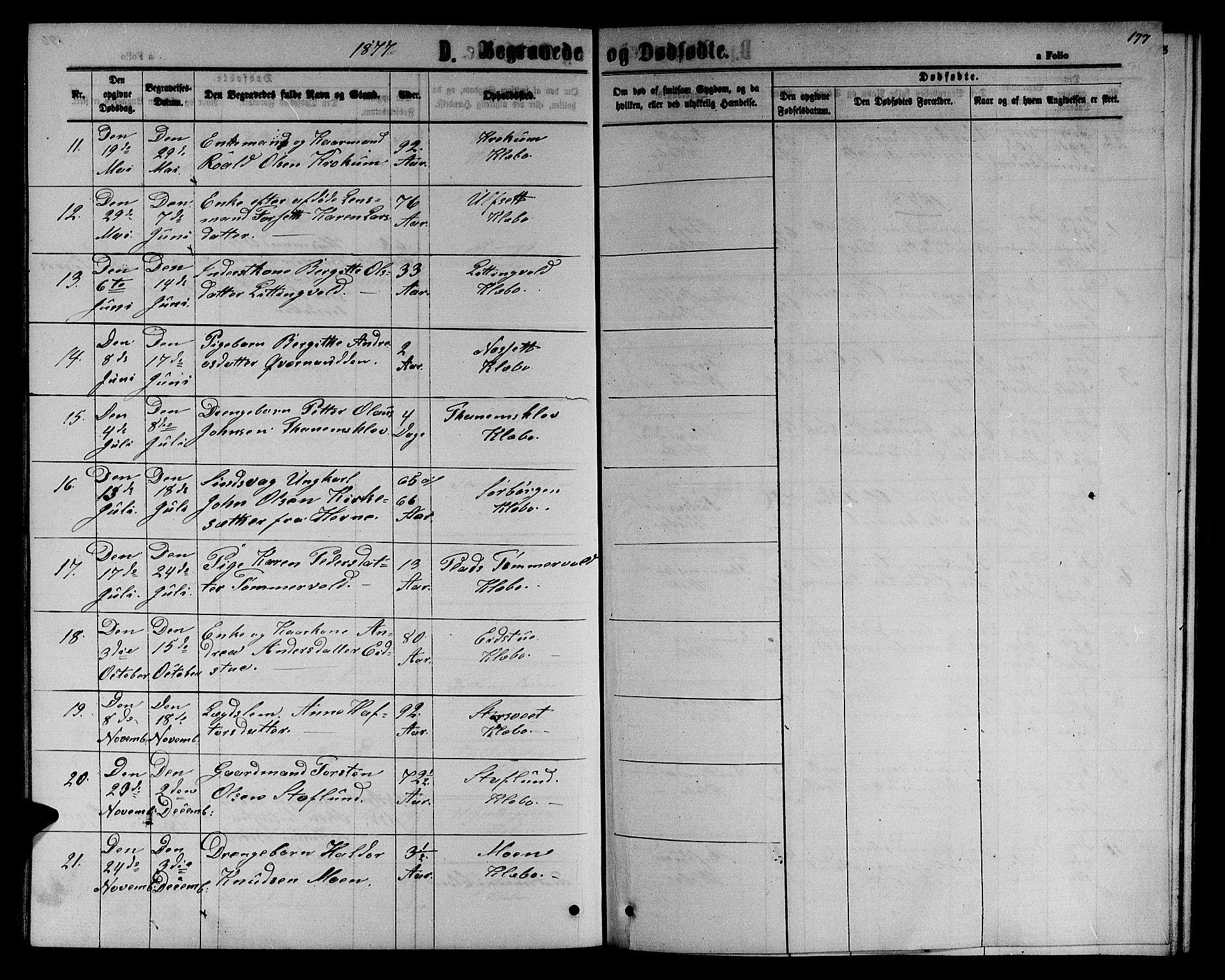 Ministerialprotokoller, klokkerbøker og fødselsregistre - Sør-Trøndelag, SAT/A-1456/618/L0451: Parish register (copy) no. 618C02, 1865-1883, p. 177
