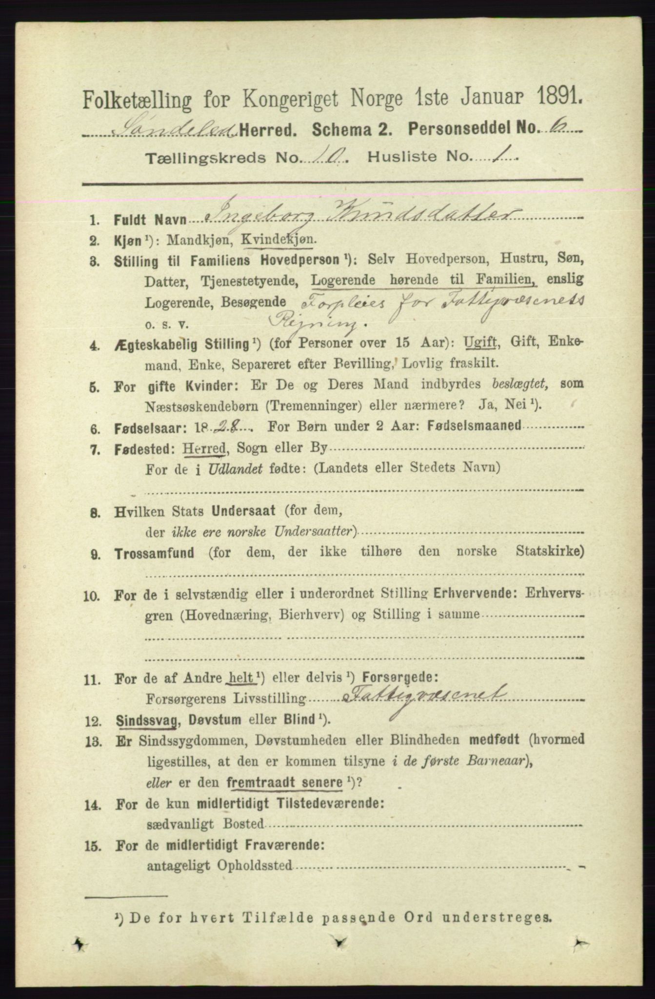 RA, 1891 census for 0913 Søndeled, 1891, p. 3070