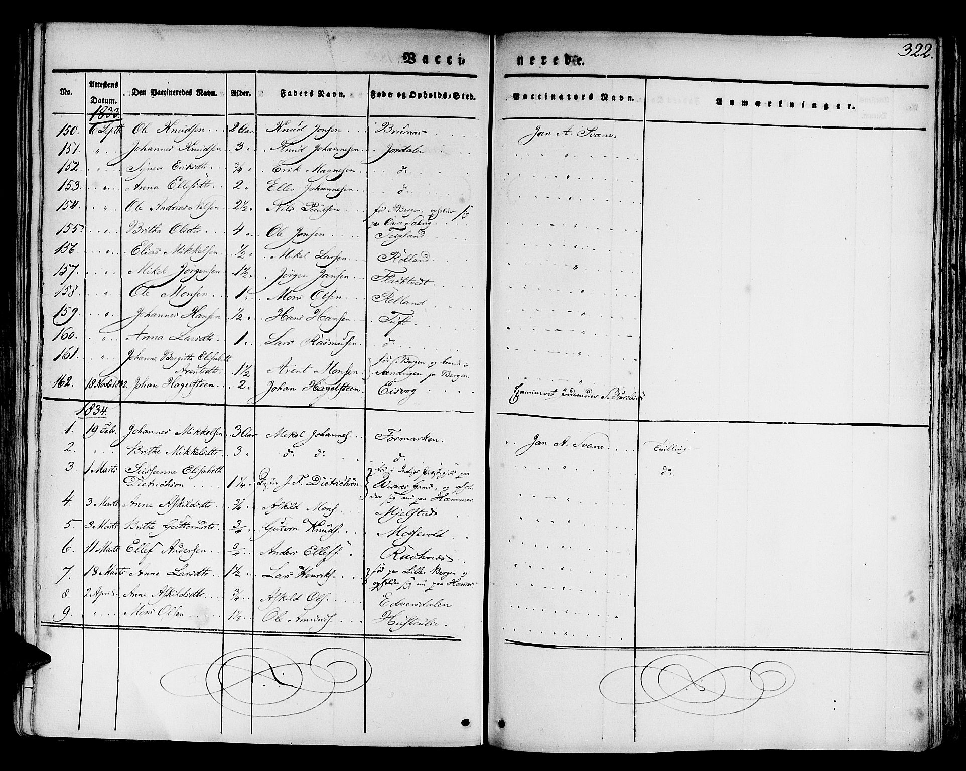 Hamre sokneprestembete, SAB/A-75501/H/Ha/Haa/Haaa/L0011: Parish register (official) no. A 11, 1826-1834, p. 322