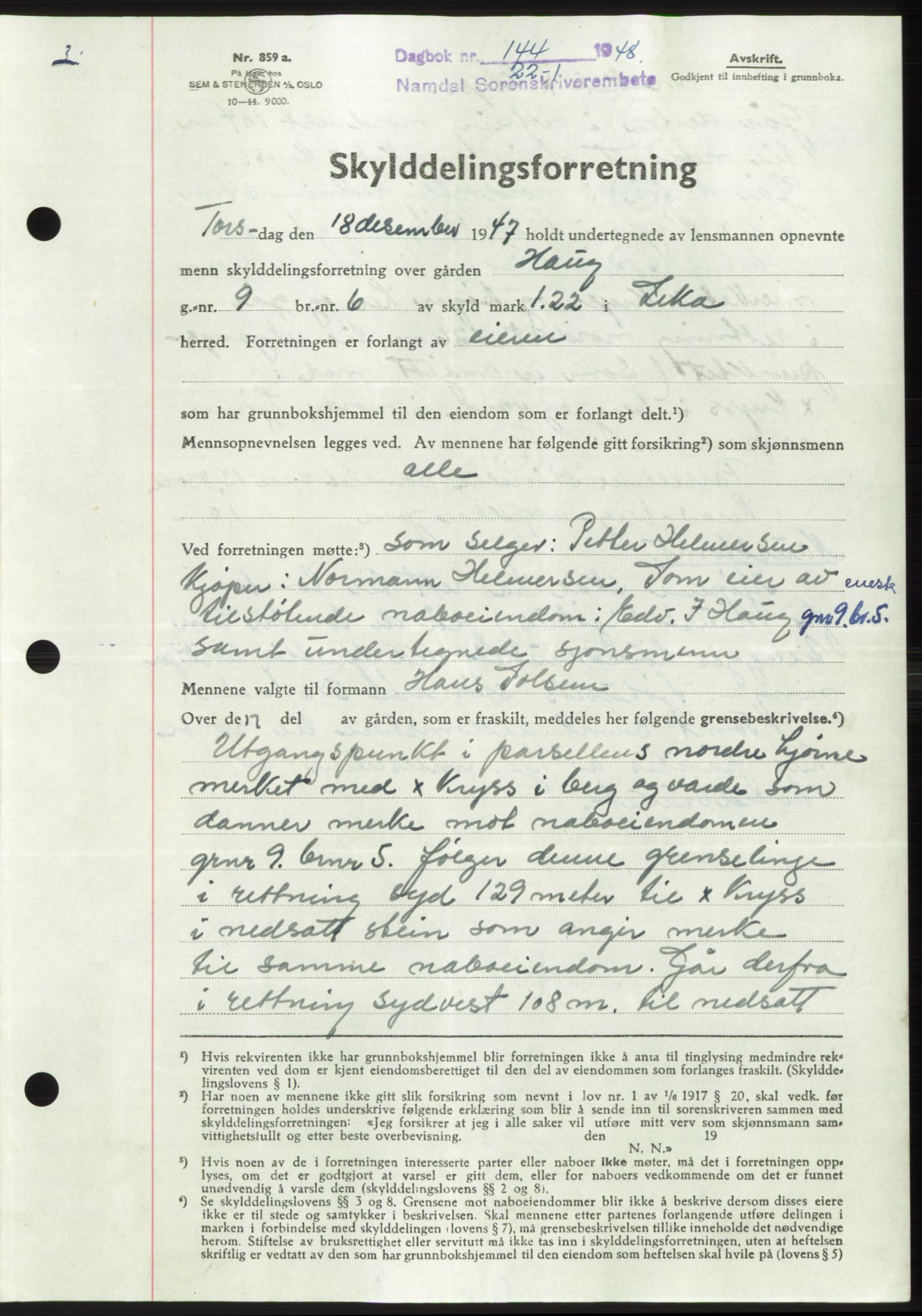 Namdal sorenskriveri, SAT/A-4133/1/2/2C: Mortgage book no. -, 1947-1948, Diary no: : 144/1948