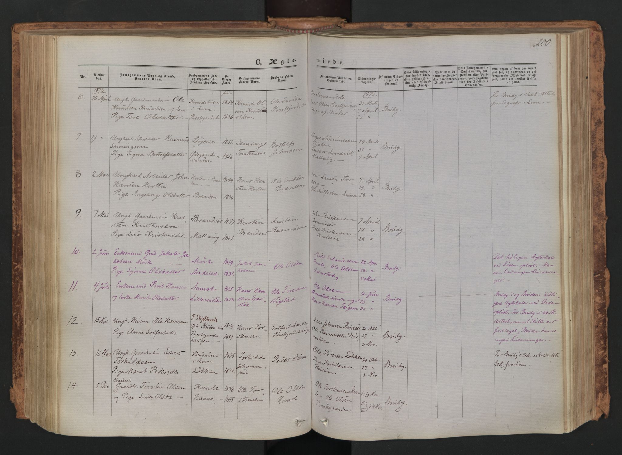 Skjåk prestekontor, AV/SAH-PREST-072/H/Ha/Haa/L0001: Parish register (official) no. 1, 1863-1879, p. 200