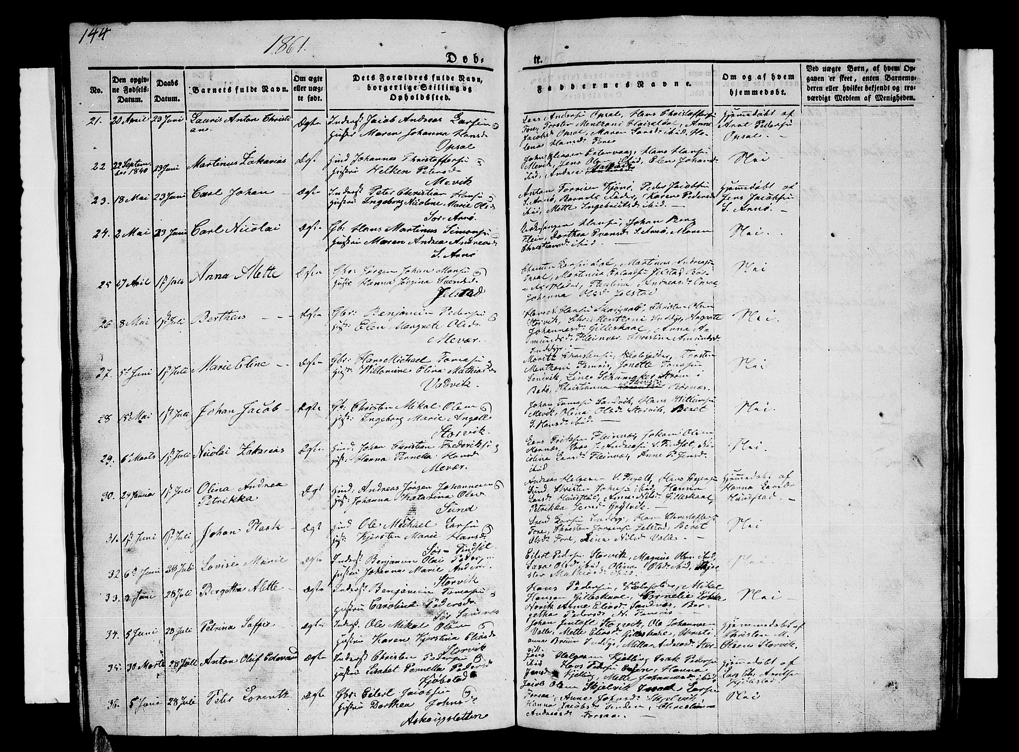 Ministerialprotokoller, klokkerbøker og fødselsregistre - Nordland, SAT/A-1459/805/L0106: Parish register (copy) no. 805C02, 1841-1861, p. 144