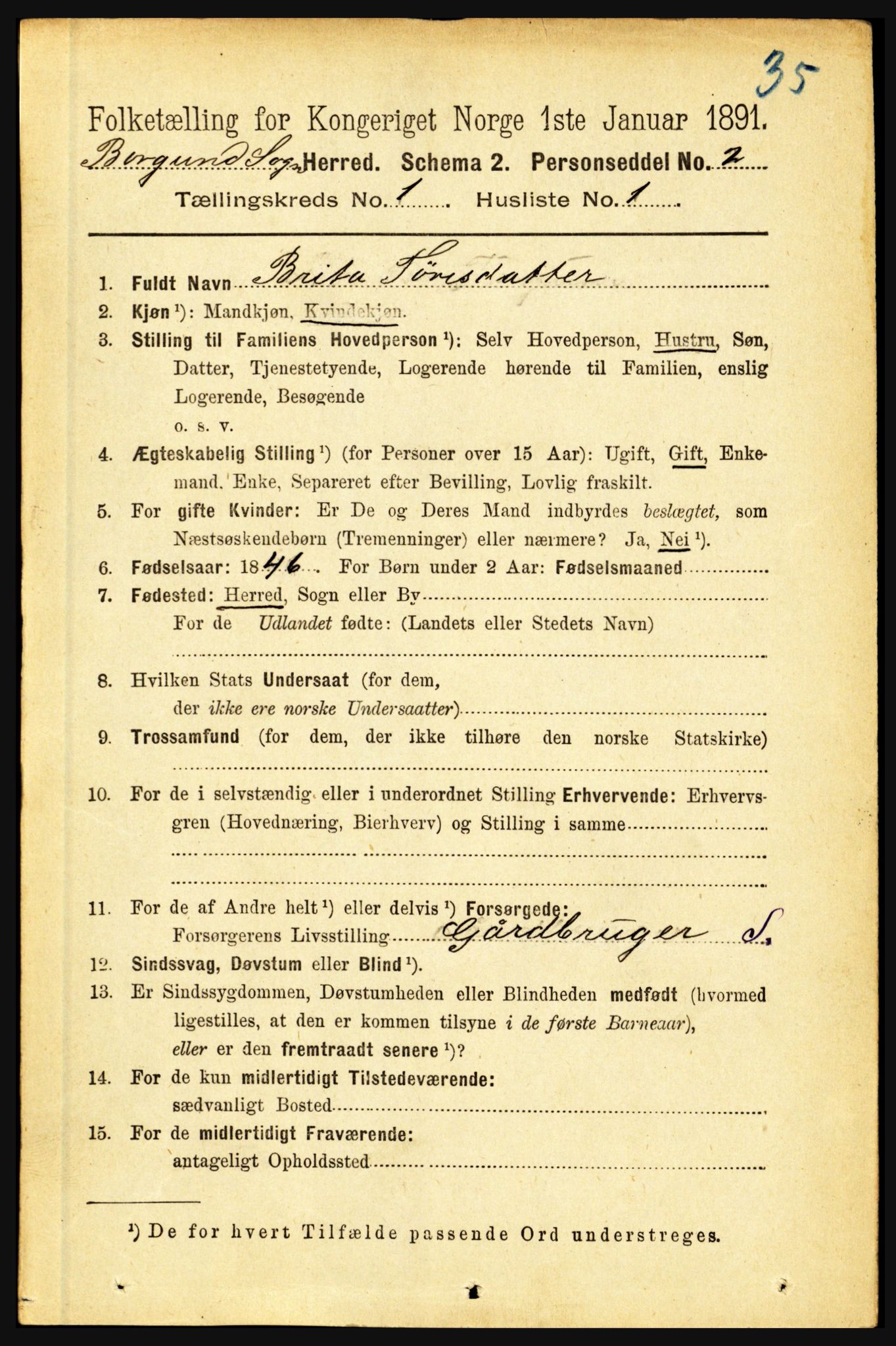 RA, 1891 census for 1423 Borgund, 1891, p. 54